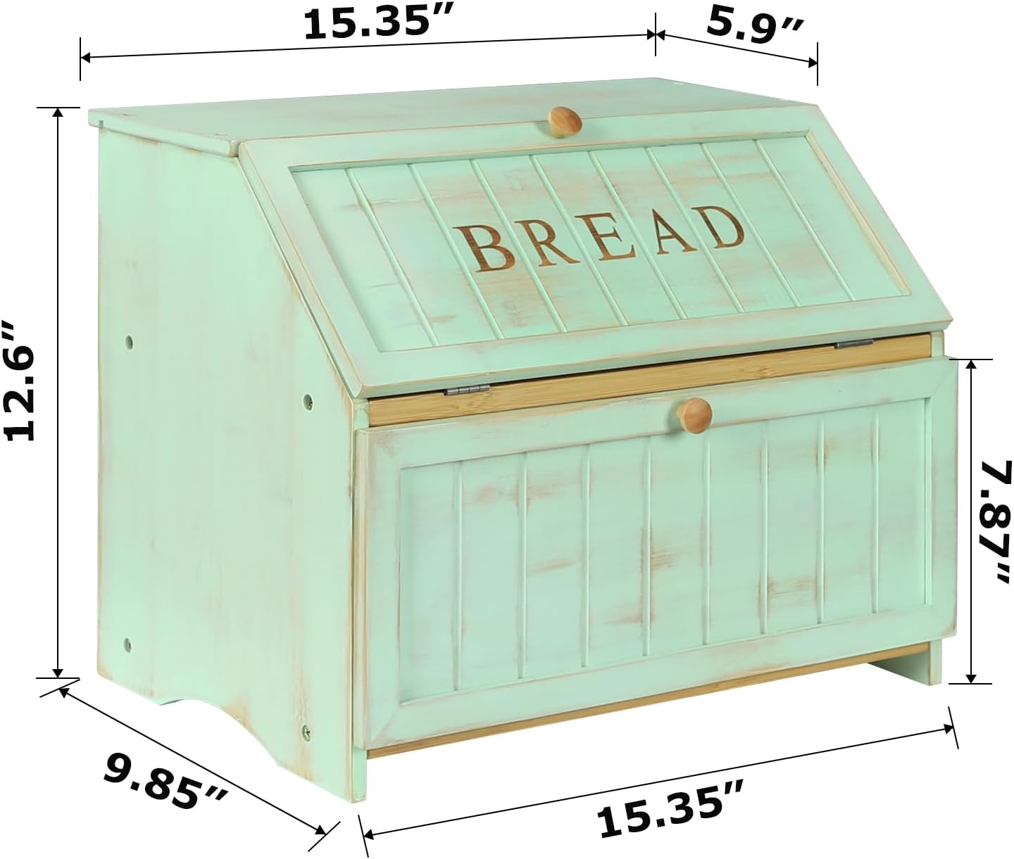 HOMEKOKO Retro Double Layer Large Bread Box for Kitchen Counter, Mint Green | Keeps Bread Fresh 3-4 Days, 2-Tier