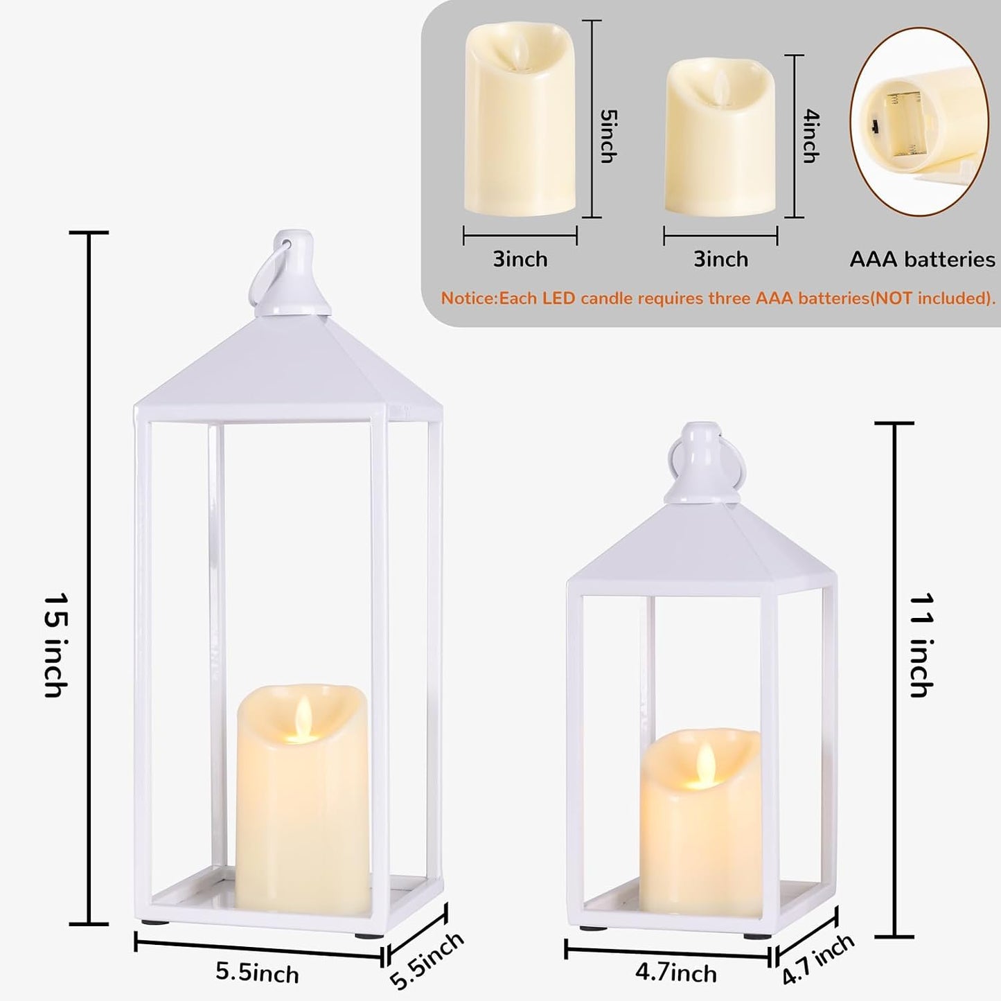 2 Pcs Wedding Lanterns Decorative with Candles White Farmhouse Lanterns | Glass-free Metal Decorative Candle Lanterns