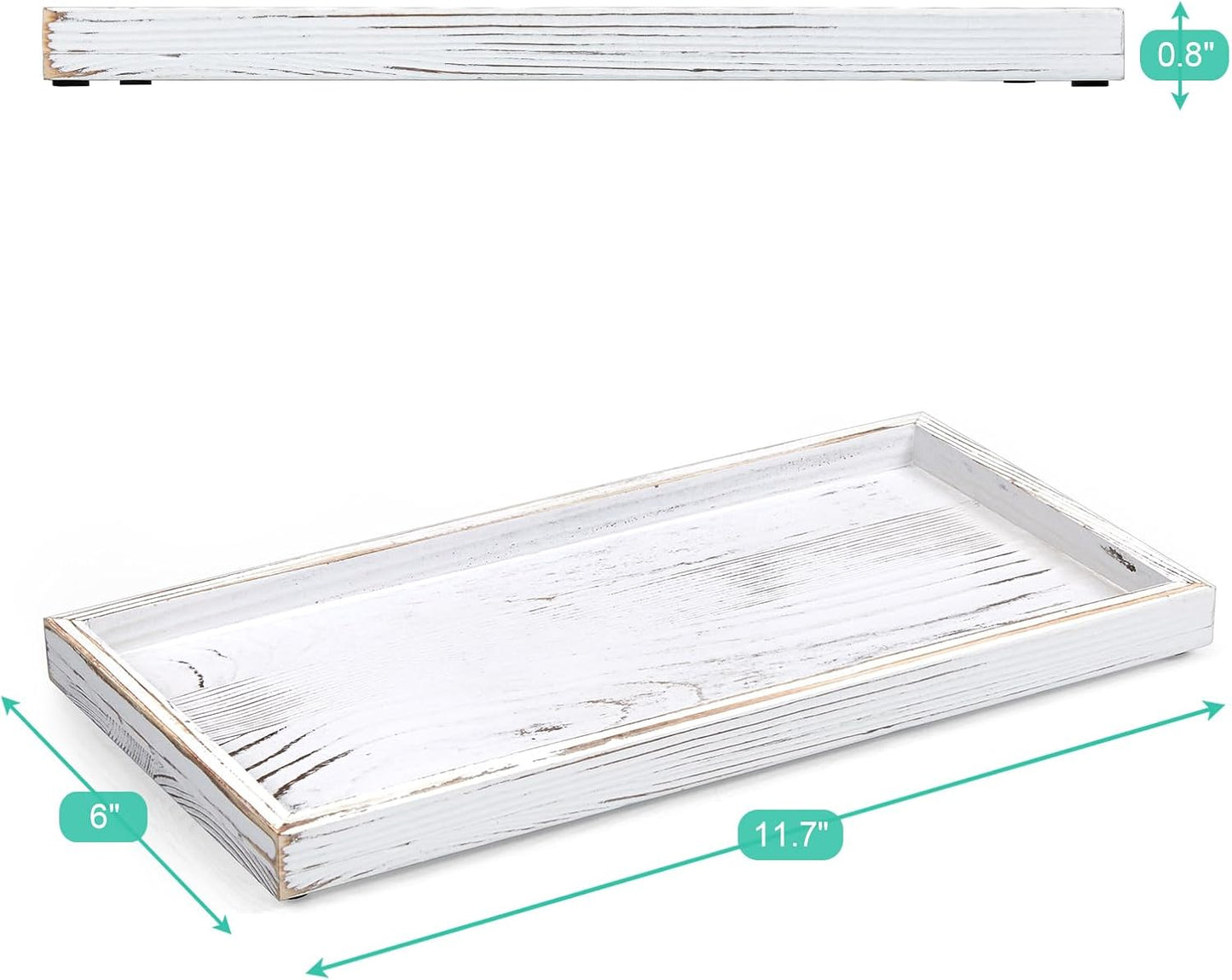 11.7" Bathroom Vanity Tray for Counter / 6 x 0.8 x 11.7 / Whitewashed / White