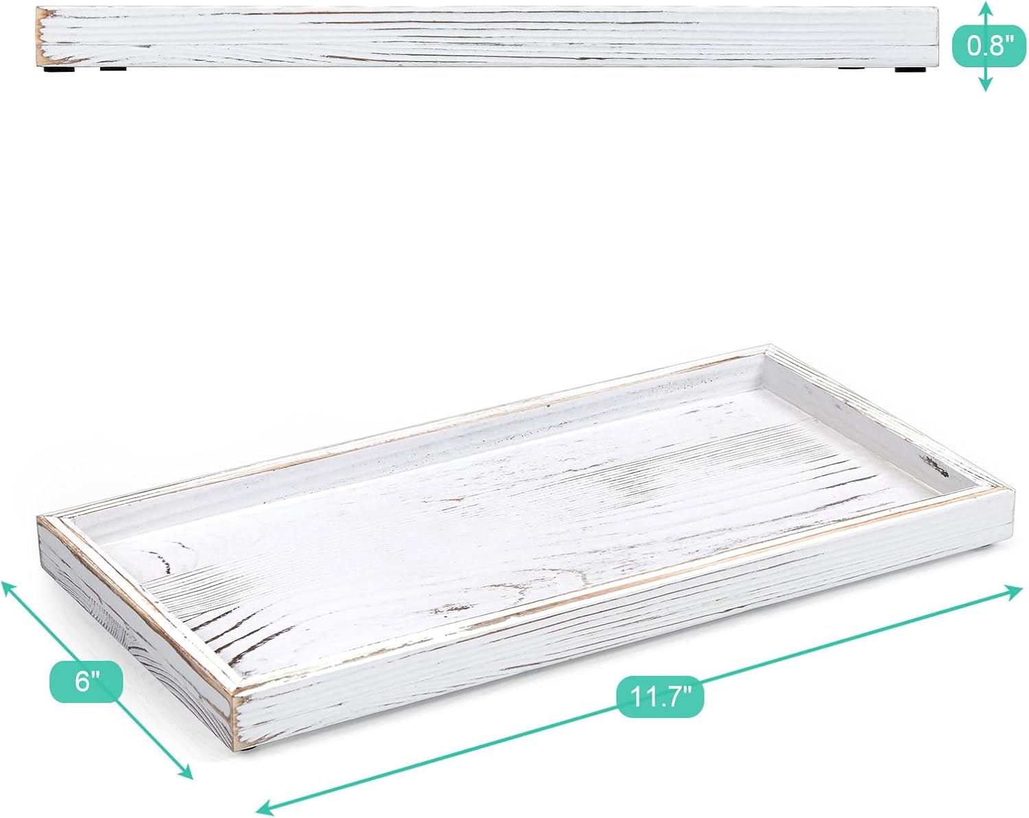 11.7" Bathroom Vanity Tray for Counter / 6 x 0.8 x 11.7 / Whitewashed / White
