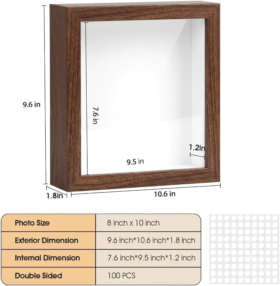 6 Pcs Shadow Box Frame 8x10 - 1.2" Deep Frame Display Case Walnut