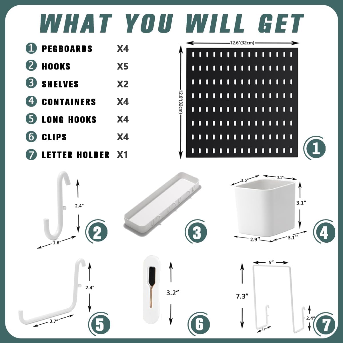 MULSAME Pegboard Combination Kit, 25.2" x 25.2" Wall Mounted Storage Set with 4 Pegboards & 20 Accessories Hanging, Peg