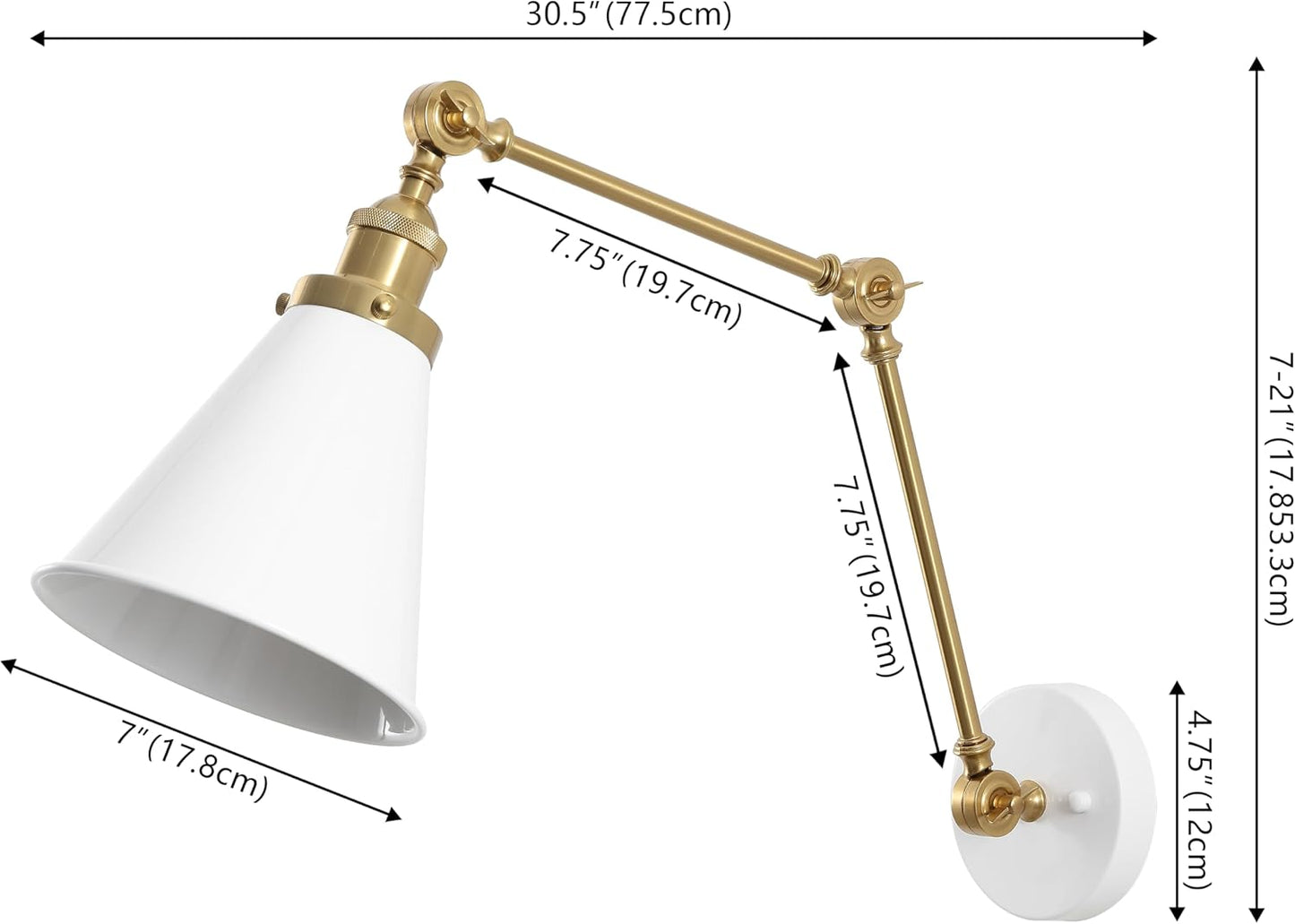 JONATHAN Y Rover 1-Light Wall Sconce 7", White/Brass Gold | Adjustable Arm, Hardwired Bedside Reading Swing Arm