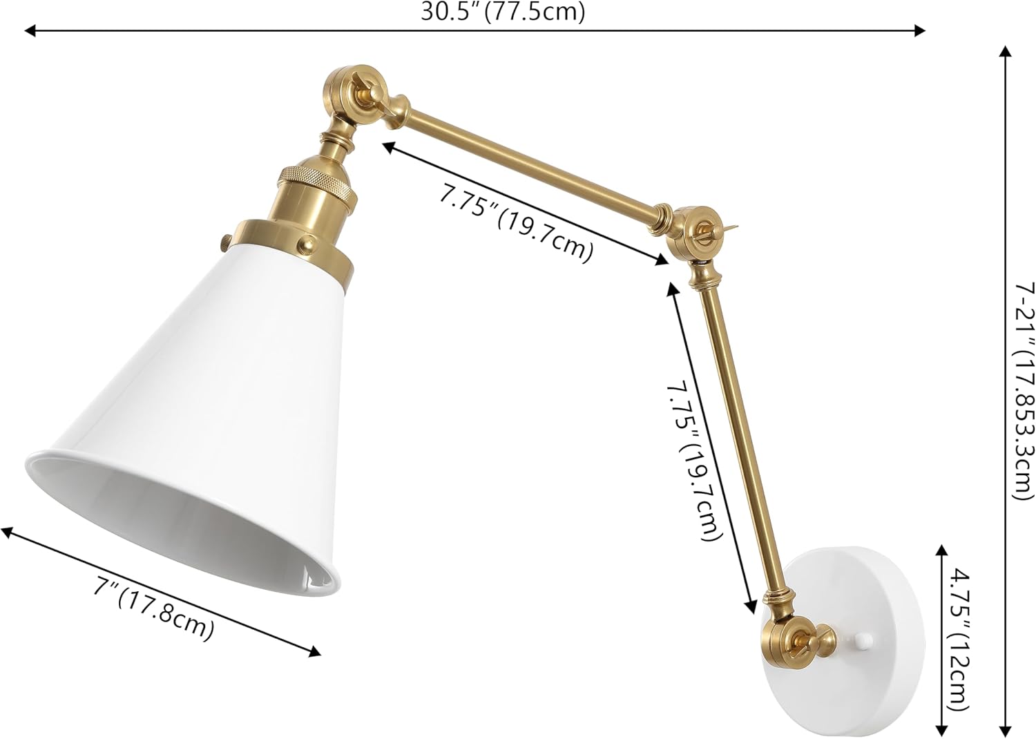 JONATHAN Y Rover 1-Light Wall Sconce 7", White/Brass Gold | Adjustable Arm, Hardwired Bedside Reading Swing Arm