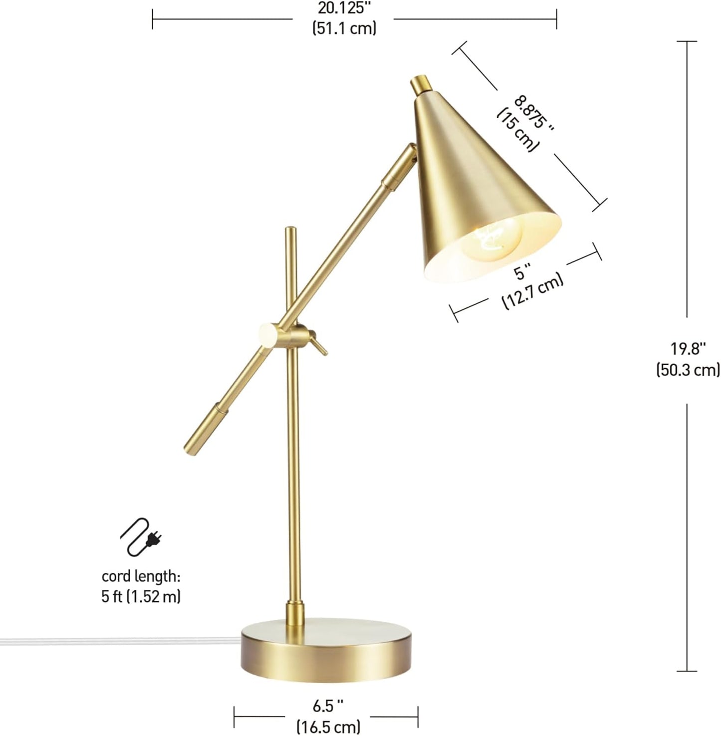 Globe Electric x Novogratz 52887 18" Desk Lamp, Matte Brass Finish, Adjustable Height, Balance Arm, Rotary Switch on