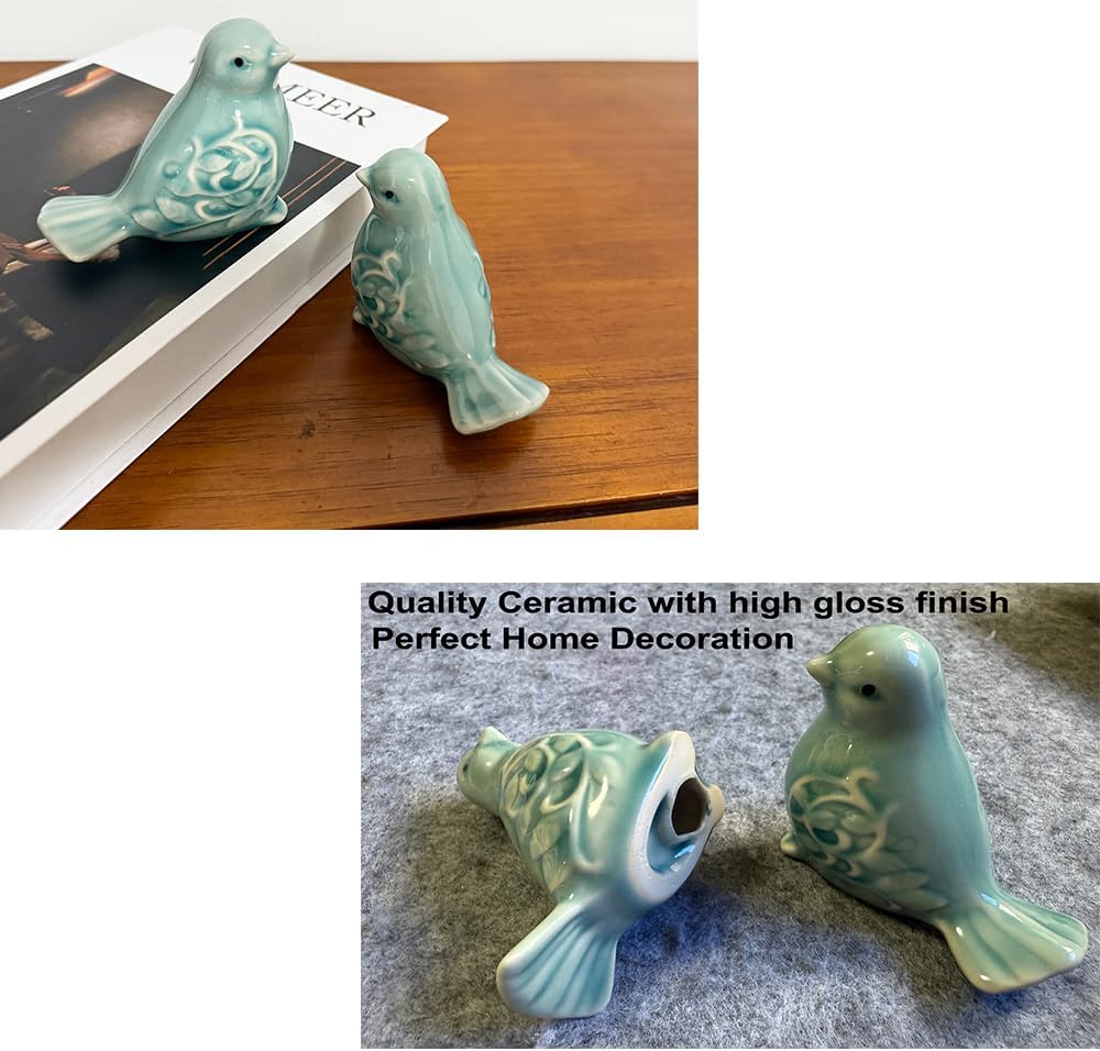 Pair of Ceramic Bird Figurines / Green