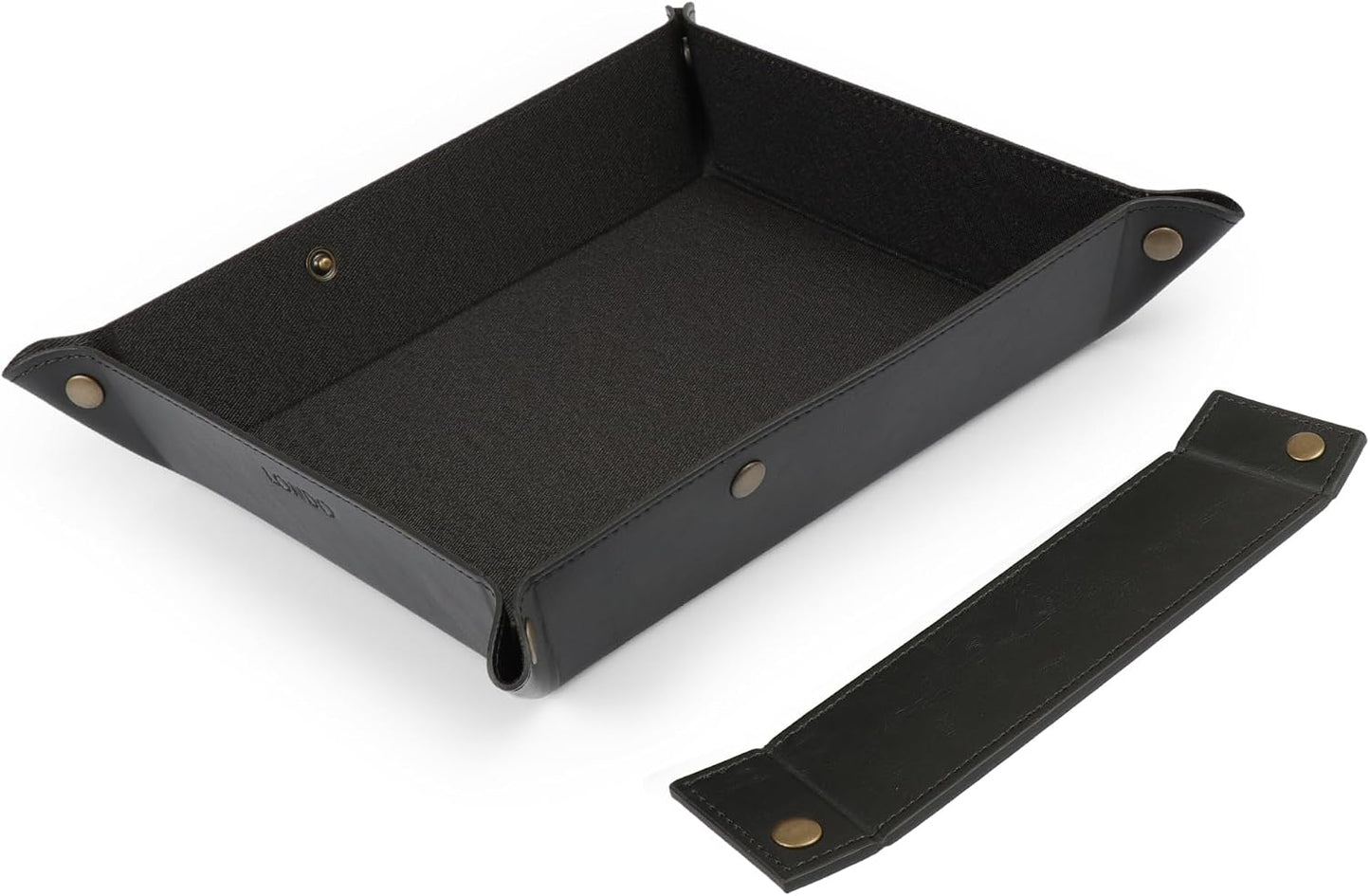 Londo PU Vegan Leather Valet Tray for Men — Brown Exterior with Black Interior Lining, Catchall EDC Organizer for Keys