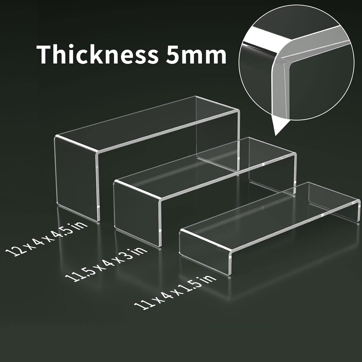 Acrylic Display Riser, 3 Step 12" Large Acrylic Risers | Thickened to 5mm Clear Rectangular Display Shelf for Cupcake