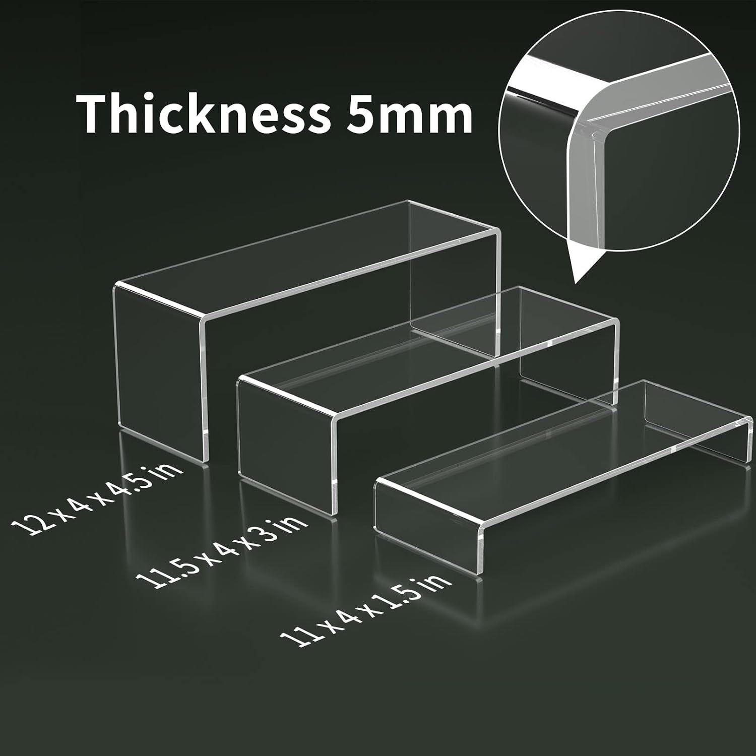 Acrylic Display Riser, 3 Step 12" Large Acrylic Risers | Thickened to 5mm Clear Rectangular Display Shelf for Cupcake