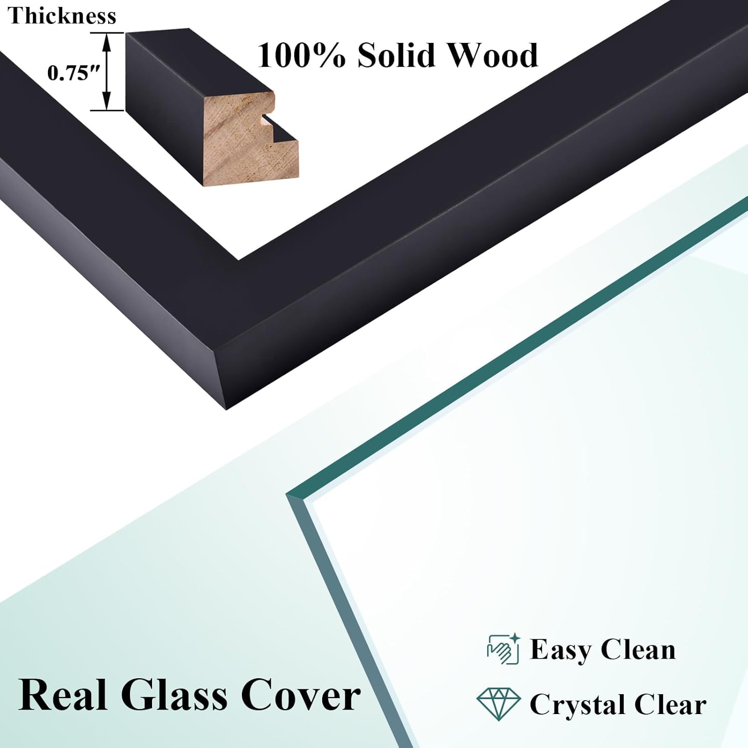 Real Glass Photo Frame / Black / 11 x 14 / Mat