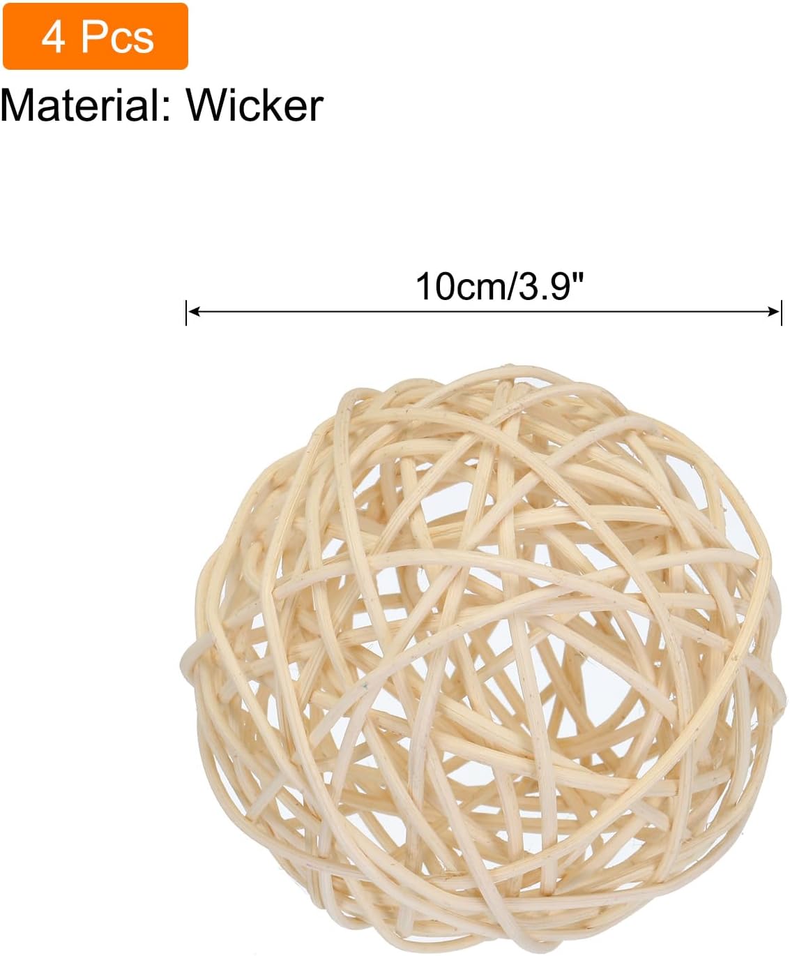 Wicker Rattan Balls Rattan Decorative Balls for Centerpiece Bowls / Natural / 3.9 Inch / Set of 4
