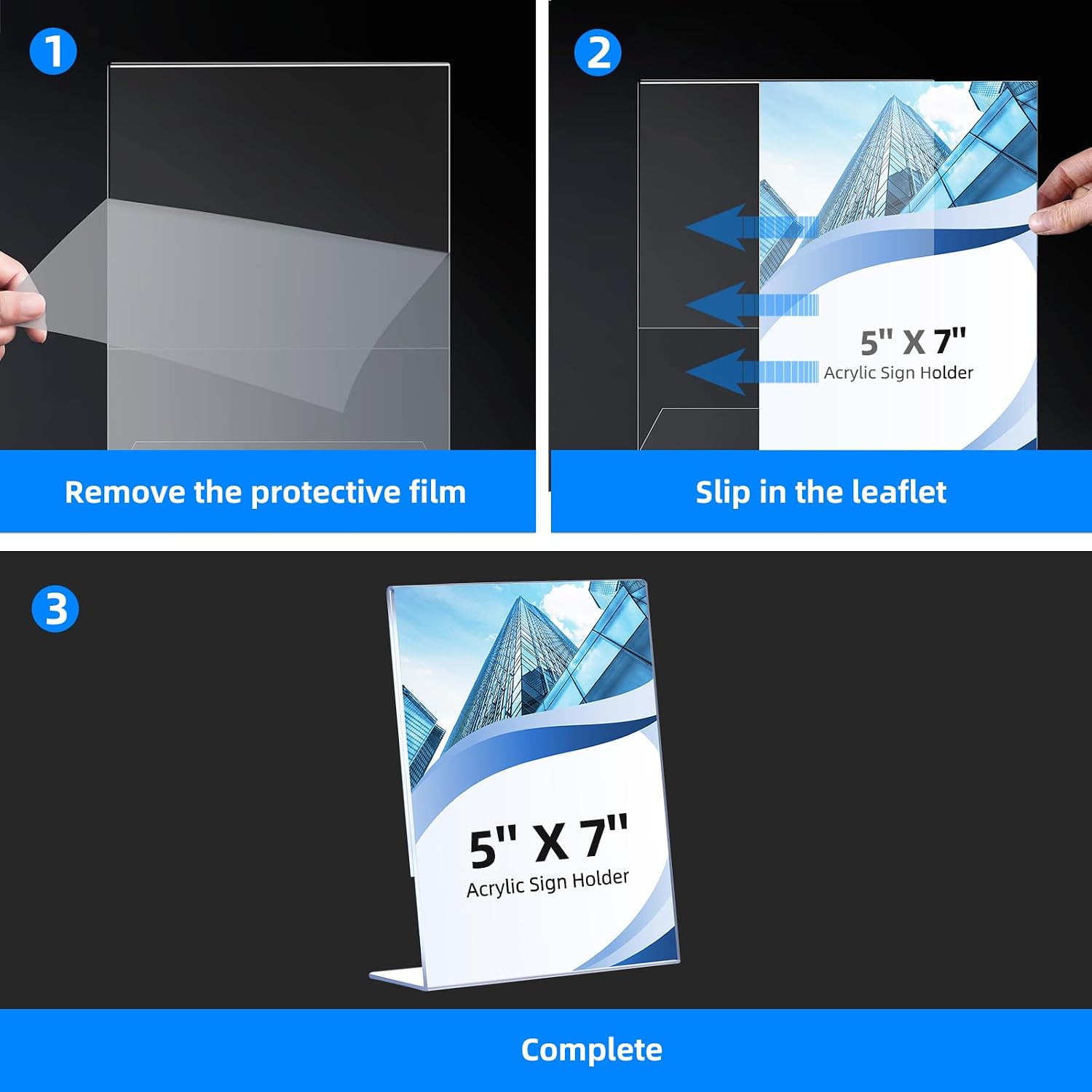 Slanted Back Acrylic Sign Holders for Business & Store / 5 x 7 / Vertical / Set of 6