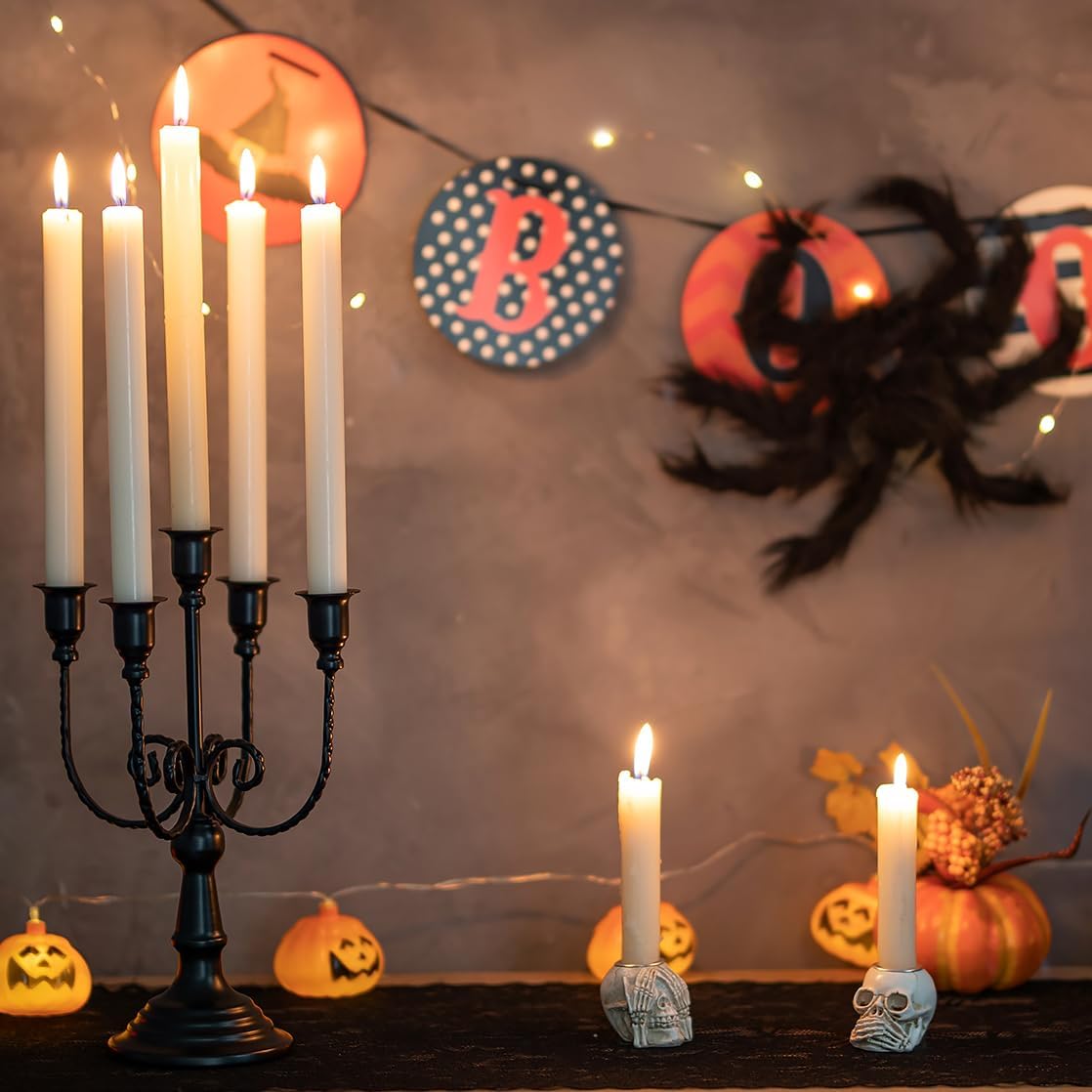 Romadedi Halloween Candelabra, Black 5-Arm Candlestcik Holder, Set of 2, 11.8 in