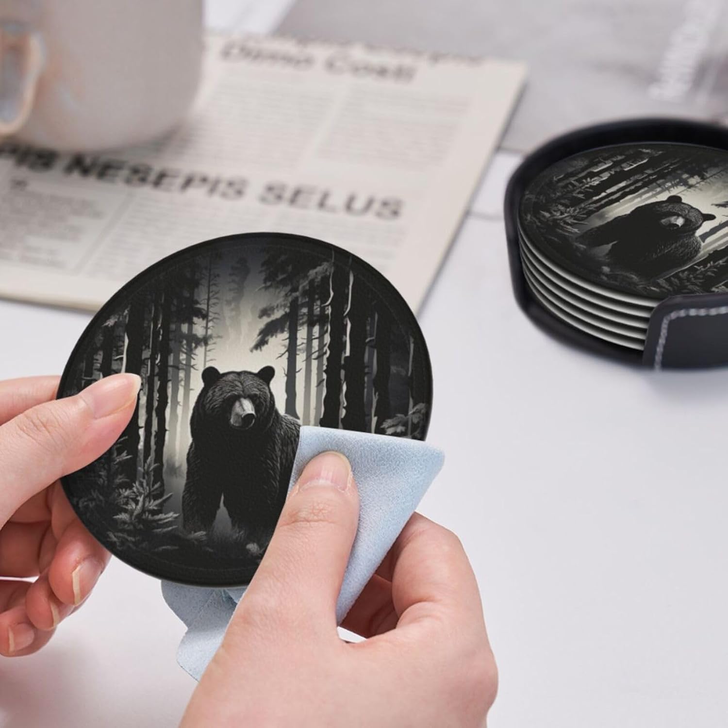 Holder Coaster Sets Drink Table Cup Coasters / Black / Set of 6