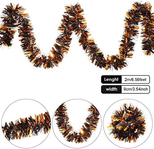 WILLBOND 6 Pcs 39.4 ft Tinsel Garland, Black, Orange and Purple Mixed