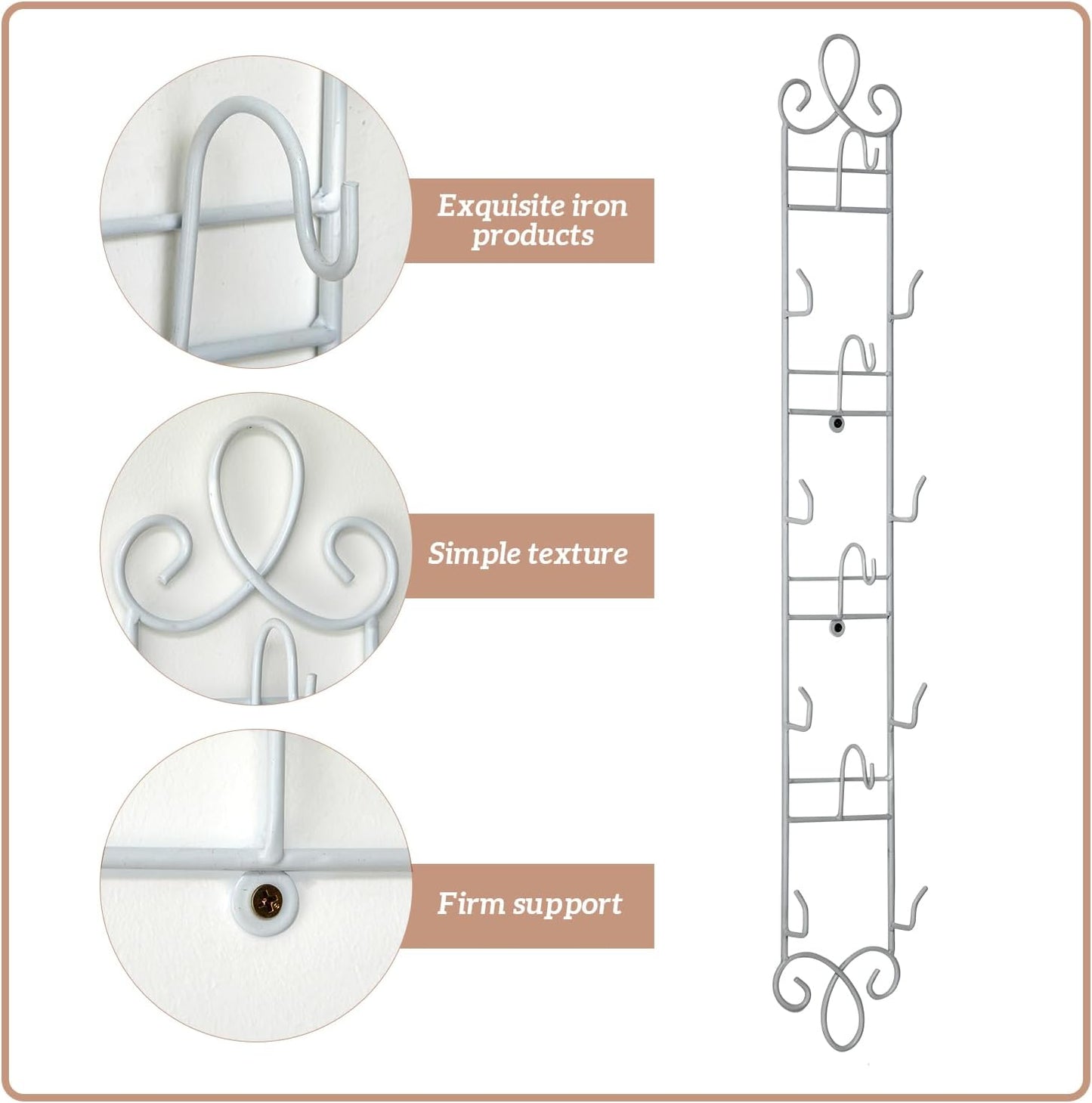 Blulu 1 Pcs Wall Mounted Tea Cup & Saucer Display Rack 4 Tiers,White | 36 x 5 Inch Vertical Metal Mug & Plate Hanger