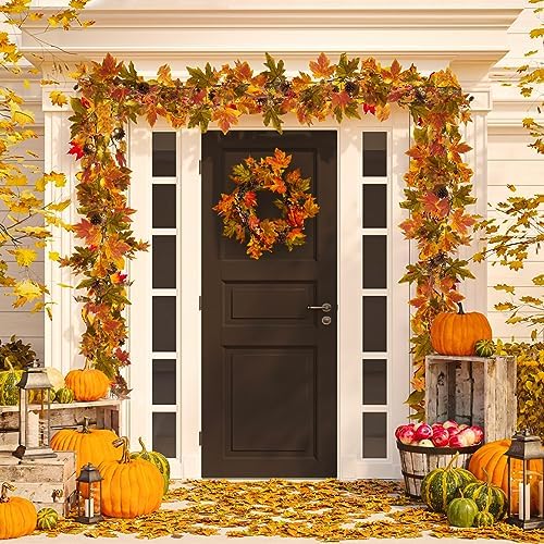Artgar Fall Maple Leaf Garland, 6 Ft Fall Decor Garland with 30 Warm Lights