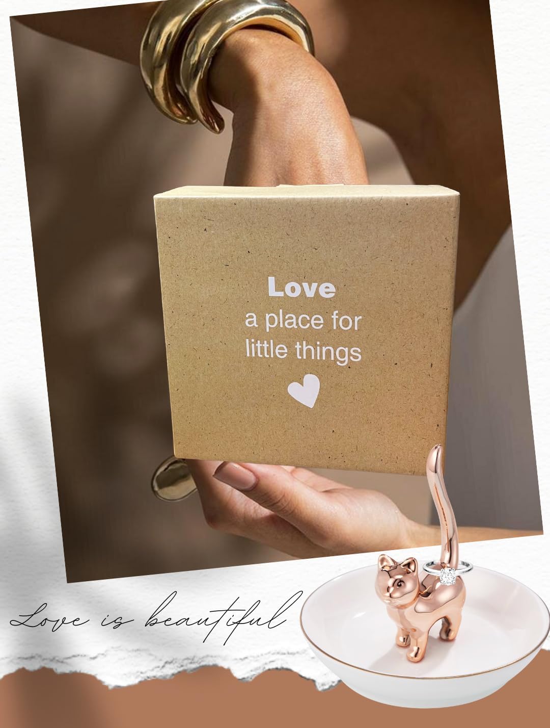 Ring Holder Jewelry Tray-Handmade Cat Ring Dish / Rose Gold-2