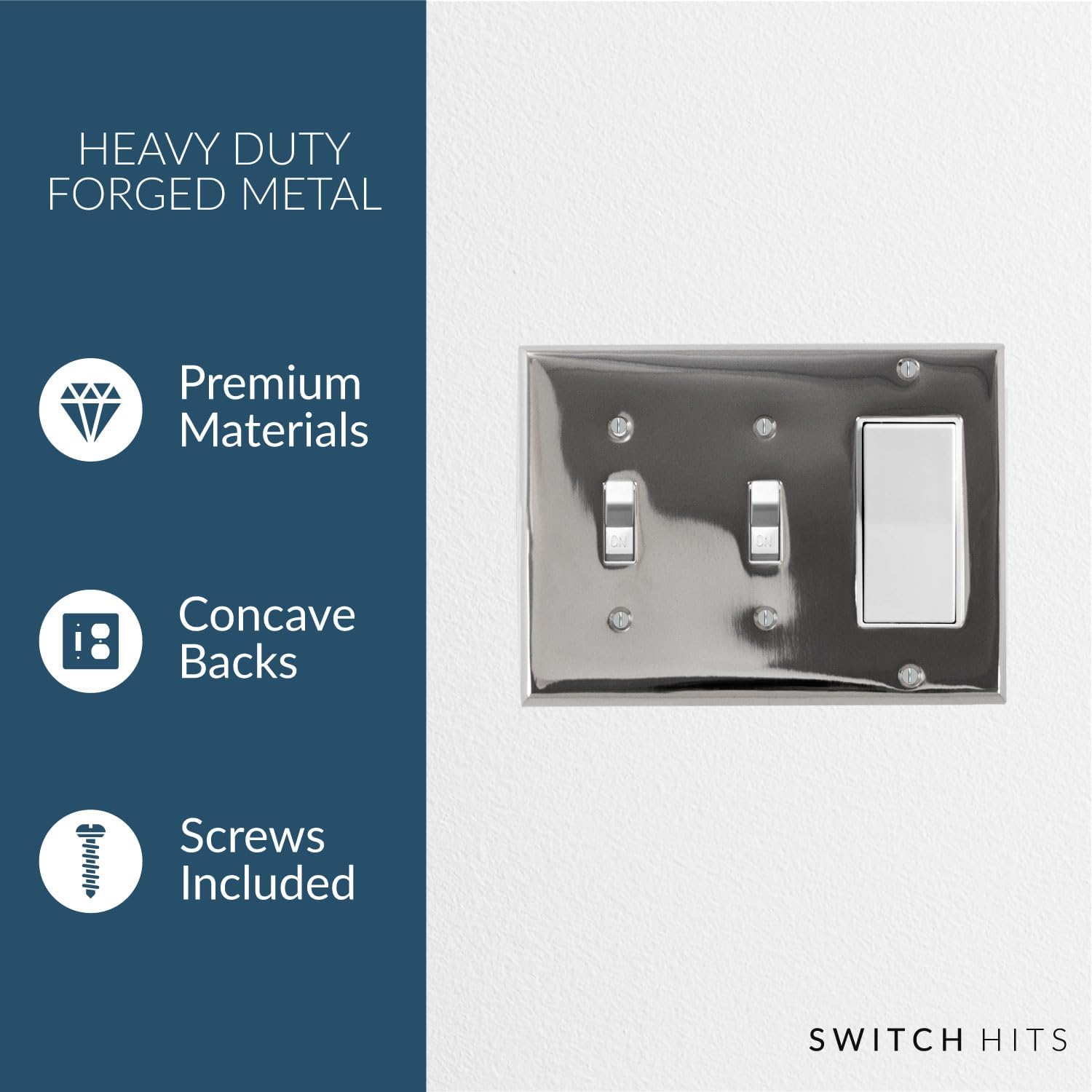 Polished Nickel Outlet Wall Plate | 2 Toggle - 1 GFI Rocker | 6.25" x 4.5" | Hand-Polished Brass Construction