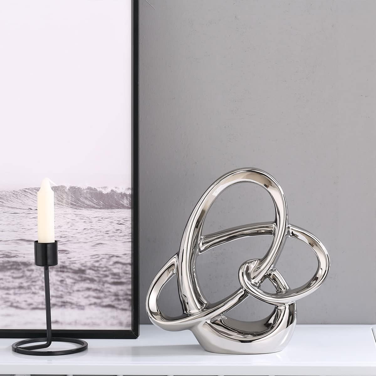 Modern Decor Ceramic Statue / Silver / Large