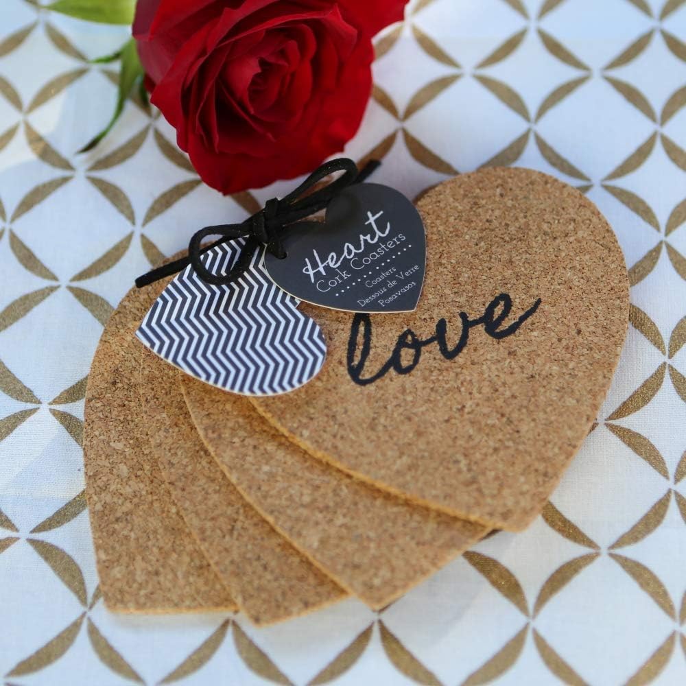 Heart Cork Coaster Table Décor or Party Favors / 4 Sets / Set of 4