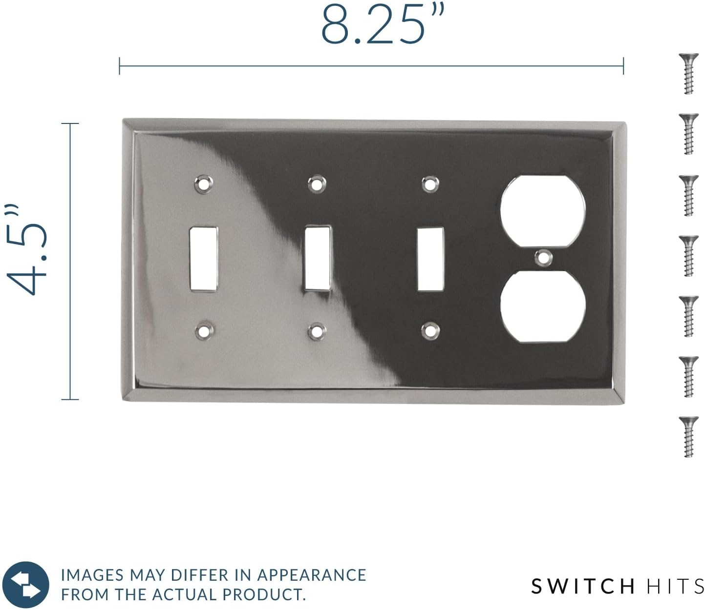 Polished Nickel Outlet Wall Plate | 3 Toggle - 1 Duplex | 8.25" x 4.5" | Hand-Polished Brass Construction | Electrical