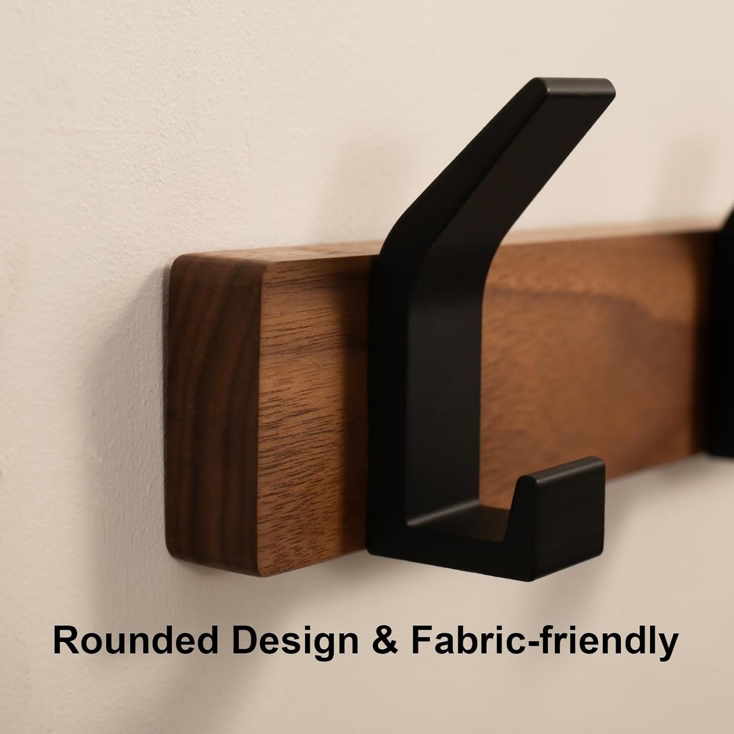 Coat Rack Wall Mount - 15.7 Inches Walnut Wood Coat Hooks Coat Rack Wall Mount with 4 Hooks Black Aluminum Coat Hooks