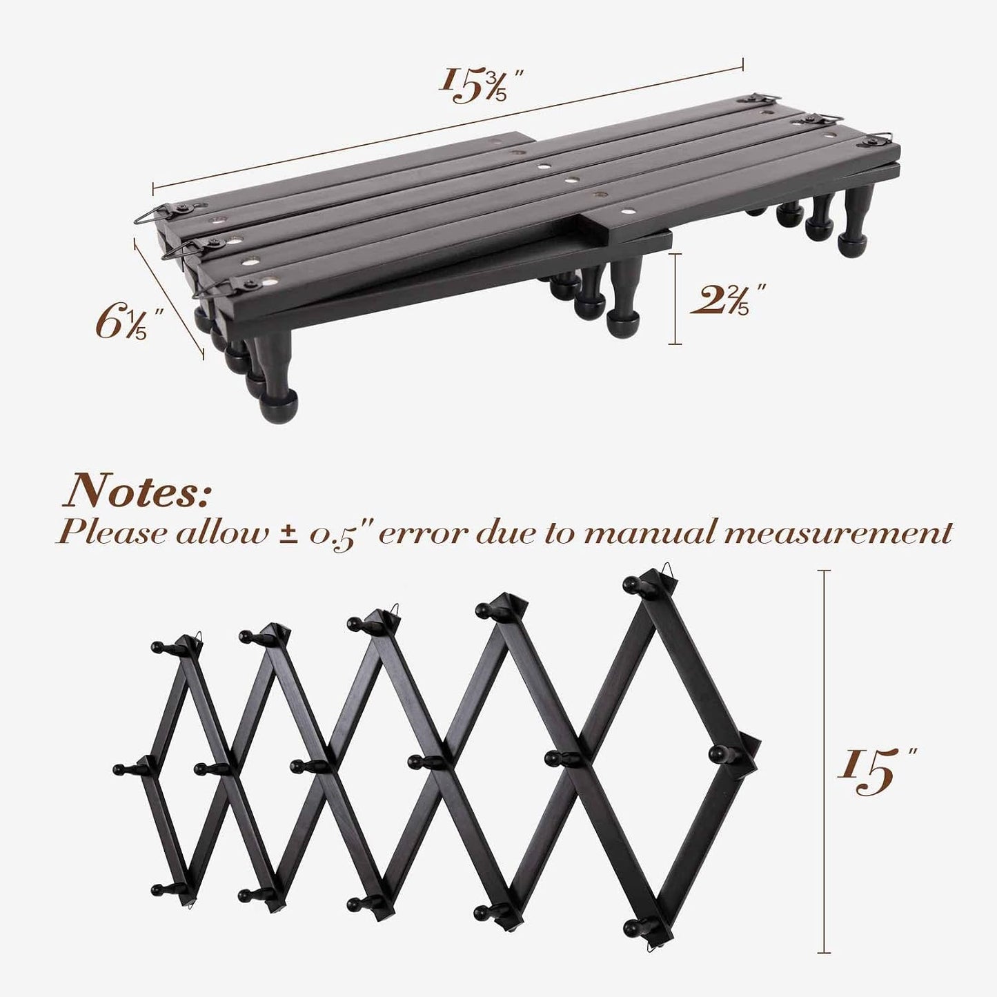 SCUNDA Accordion Wall Hanger with 16 Hooks, Wooden Wall Expandable Coat Rack for Coat, Hats, Baseball Caps, Coffee Mug