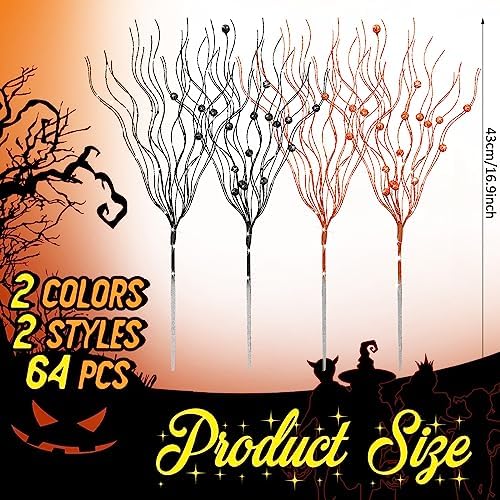 Giegxin 16 Pack 17 Inch Halloween Picks Black and Orange Glitter Berry Stem
