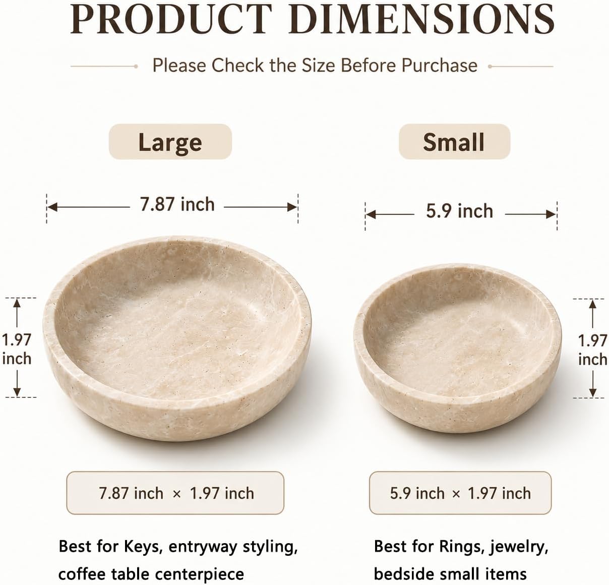Large Travertine Decorative Bowl / Beige-7.87inch