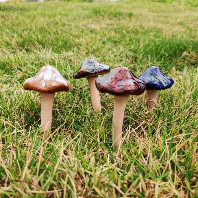 Color Ceramic Mushrooms Height and Mini Size Polyresin Hedgehog Fairy / Flat / 4.5 Inch / Set of 4