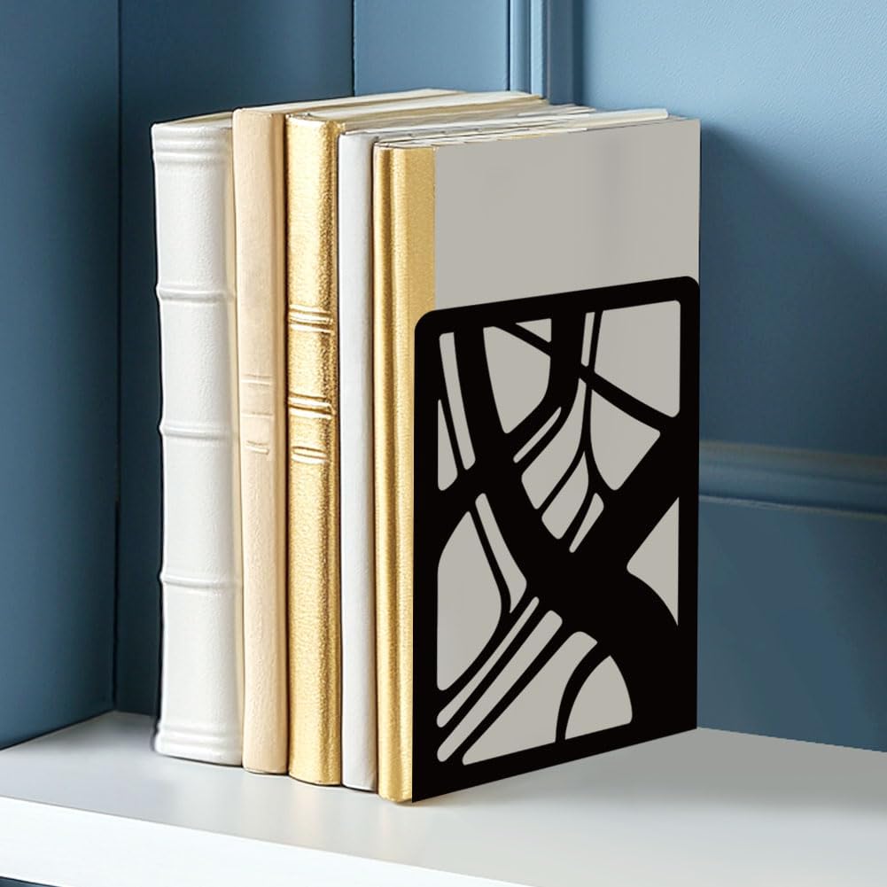Metal Bookends for Desk Organizer / Abstract / Black