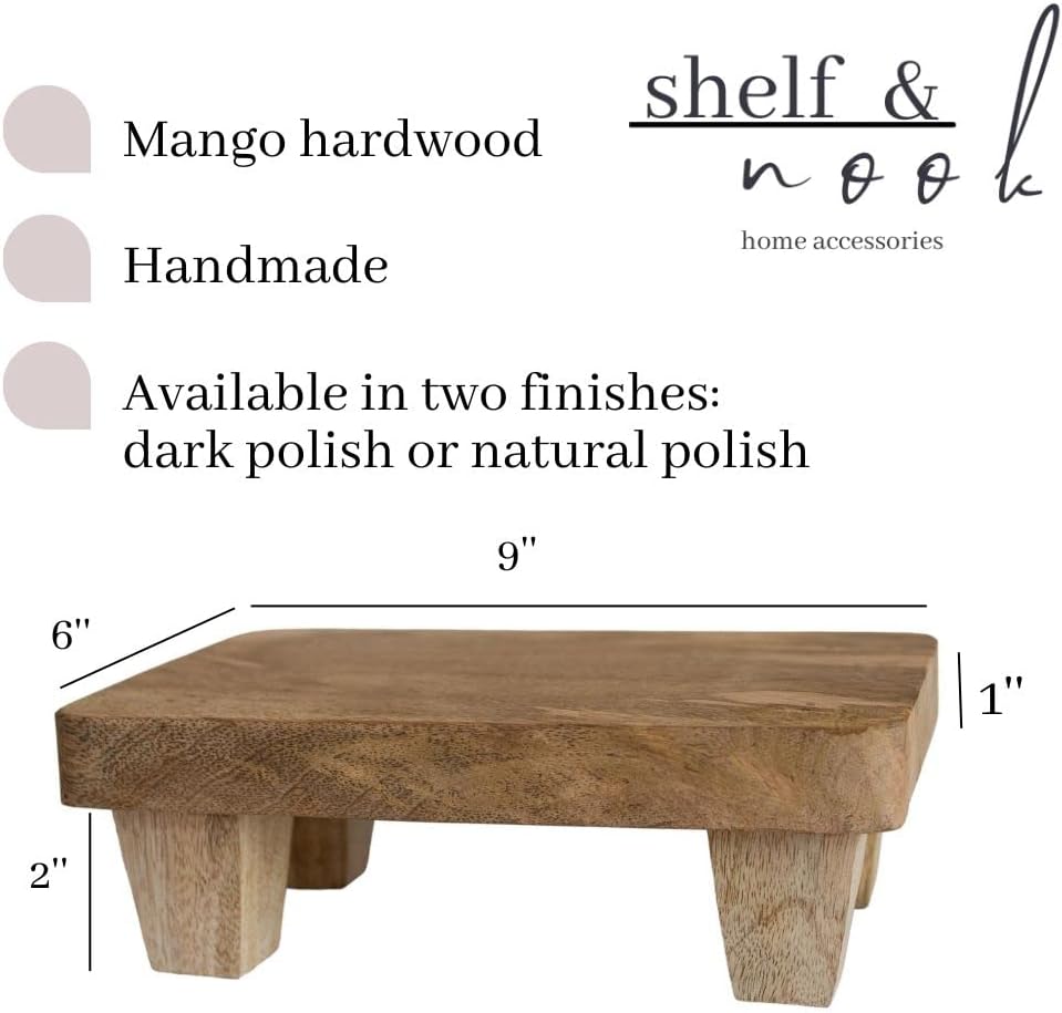 Wooden Tray Pedestal Decor / Natural Mango Wood
