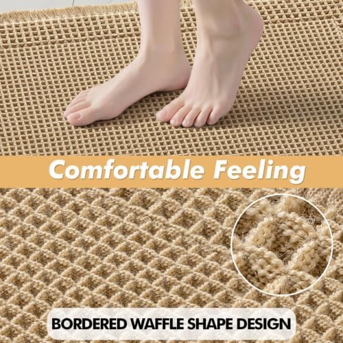 MIULEE Set of 2 Waffle Bathroom Rugs Bordered Bath Mat Brown 18x30 Inch