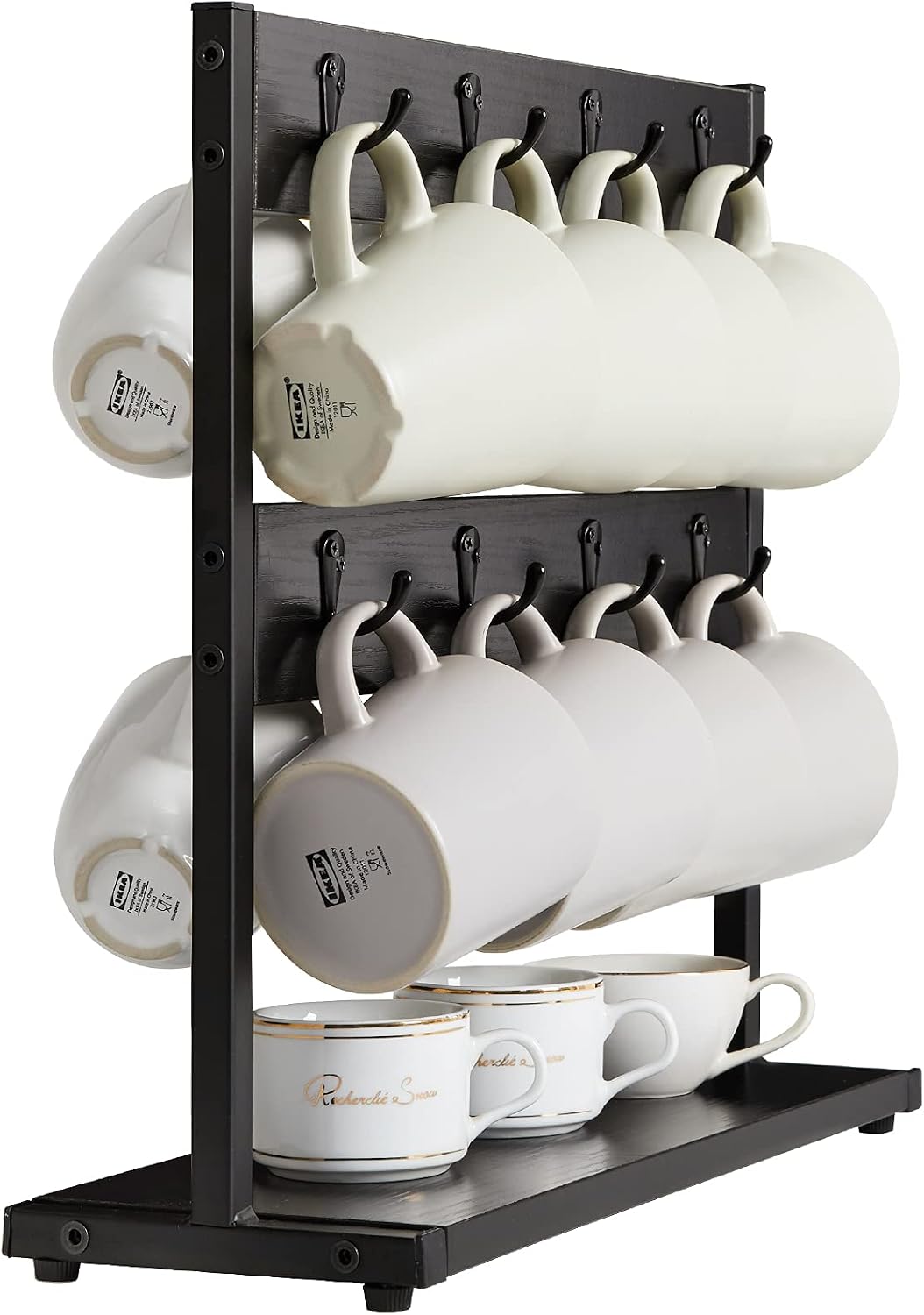 IBUYKE Coffee Mug Holder for Countertop,16 Hook Mug Tree,Black TBJ001B | Coffee Cup Holder Mug Display Organizer Mug