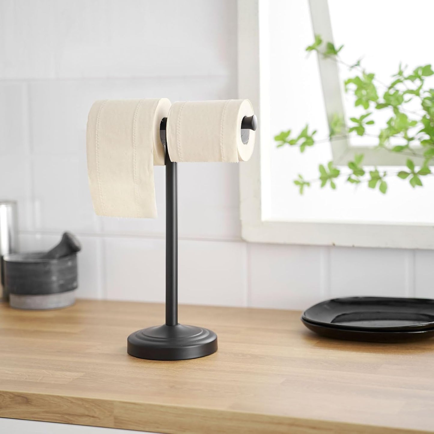 RUMOSE Matte Black Hand Towel Holder Stand Countertop Towel Rack | 13 Inch Bathroom Kitchen Vanity T-Shape Towel Stand