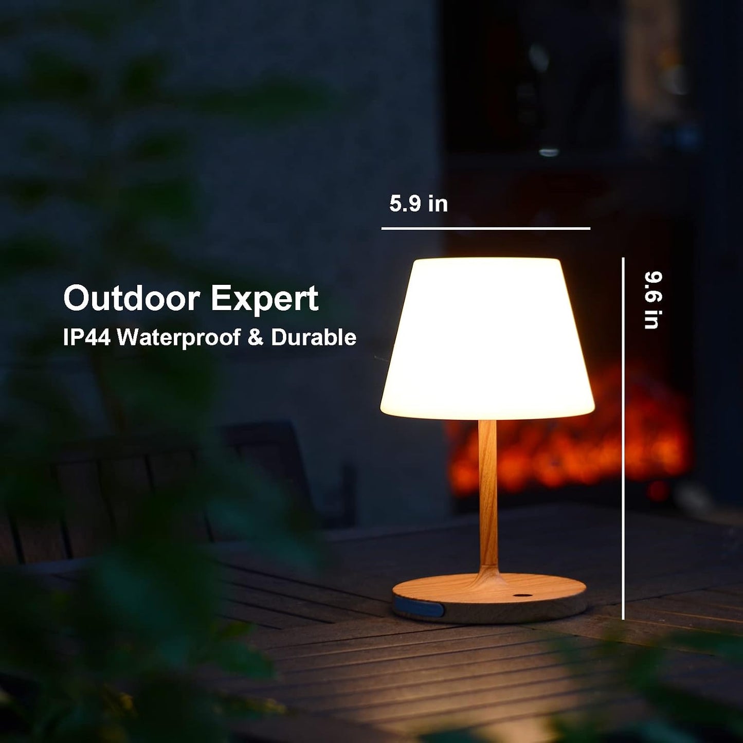 Rechargeable Outdoor Lamp, IP44 Waterproof Touch Dimmable LED Light | 4000mAh battery, 2700K warm light with PE shade