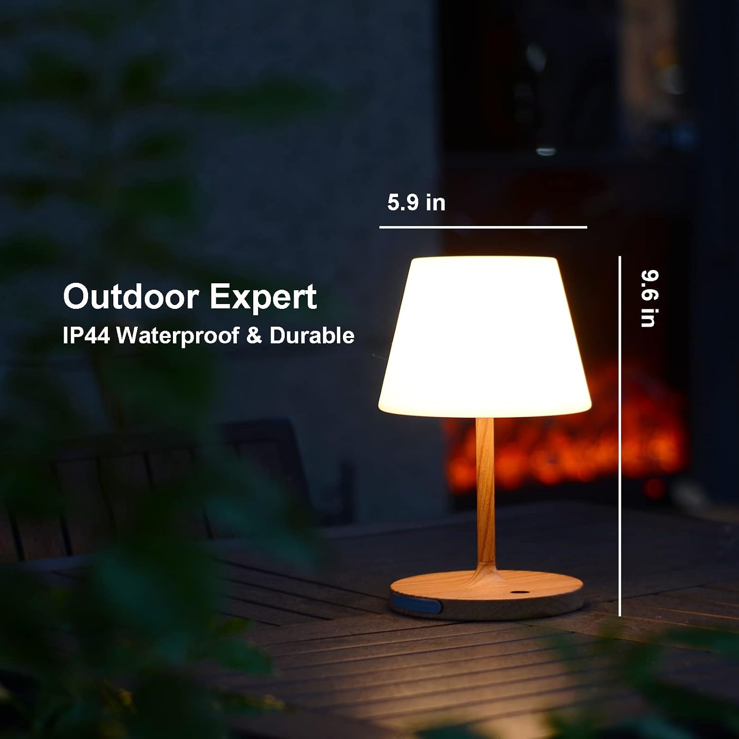 Rechargeable Outdoor Lamp, IP44 Waterproof Touch Dimmable LED Light | 4000mAh battery, 2700K warm light with PE shade