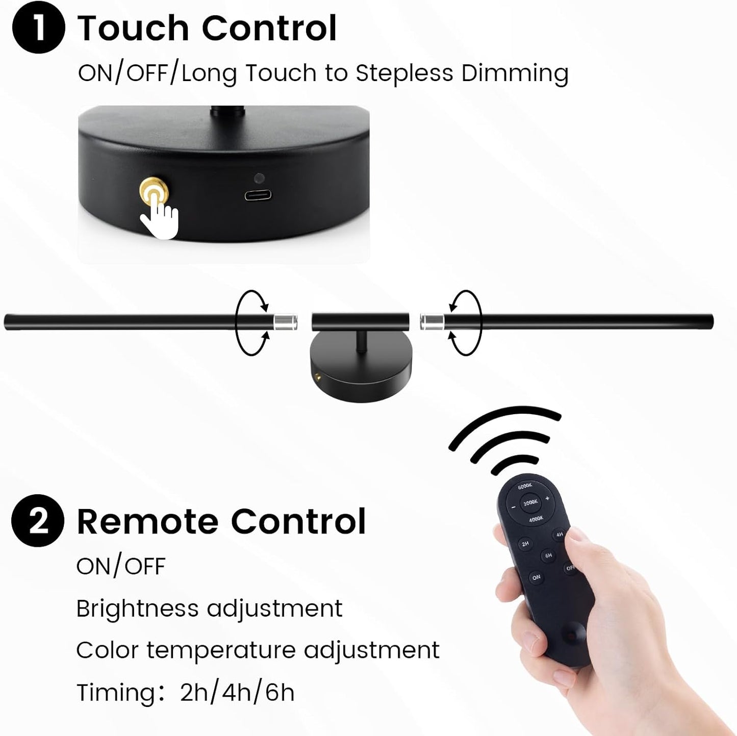 JOFIOS Battery Operated Wall Sconces Set of 2, 360°Rotation Wireless Rechargeable Wall Lights: Dimmable Detachable Wall