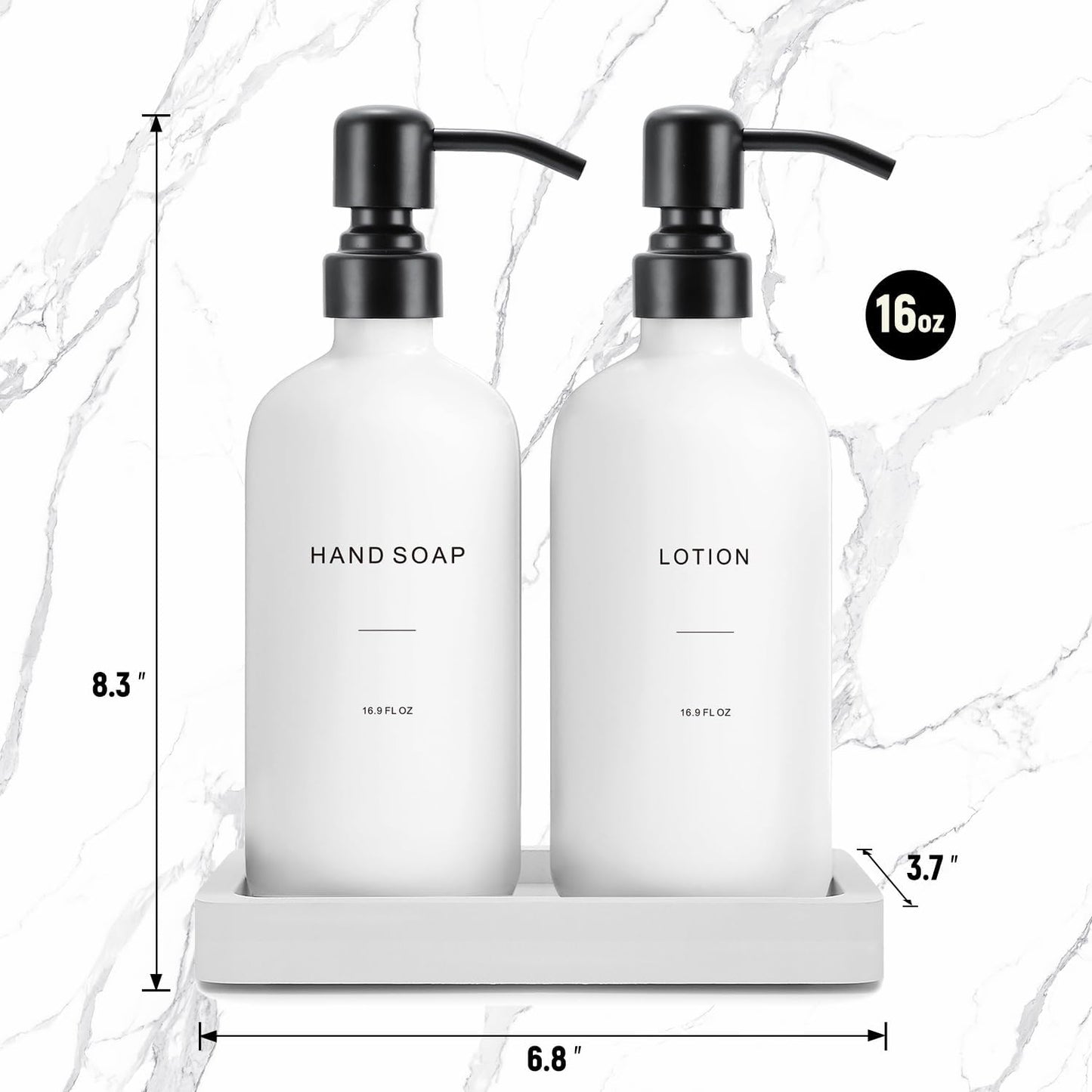 Prus Waso White Soap Dispenser Set | Contains Hand and Lotion Dispenser with Pump. Perfect for Guest Bathroom Decor