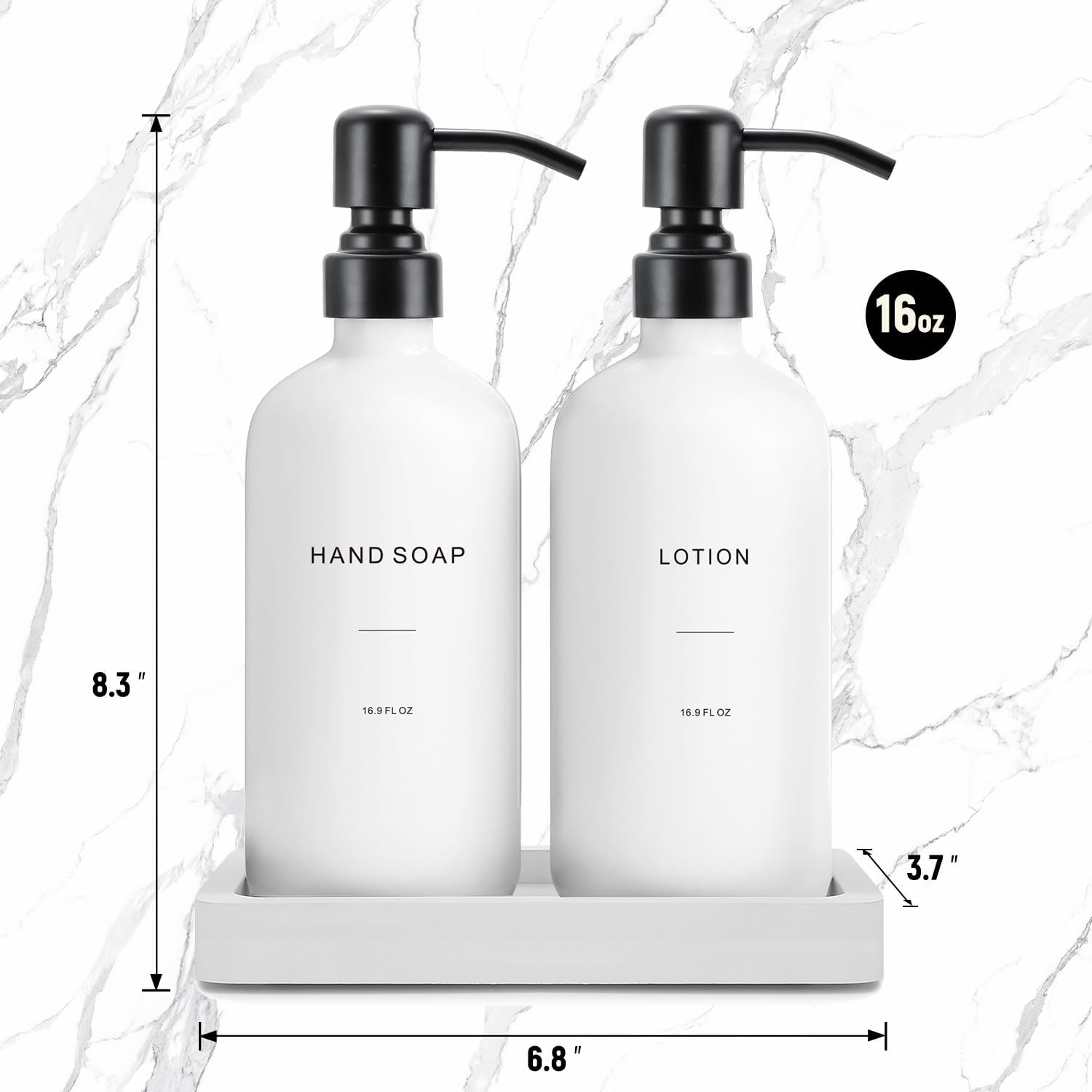 Prus Waso White Soap Dispenser Set | Contains Hand and Lotion Dispenser with Pump. Perfect for Guest Bathroom Decor