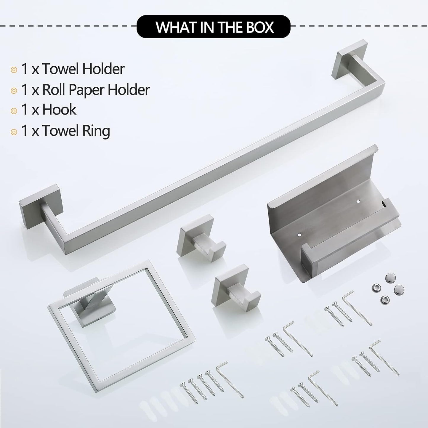 Brushed Nickel Bathroom Towel Bar Set Bathroom Accessories Hardware Set Including Towel Bar Towel Ring Coat Hook and