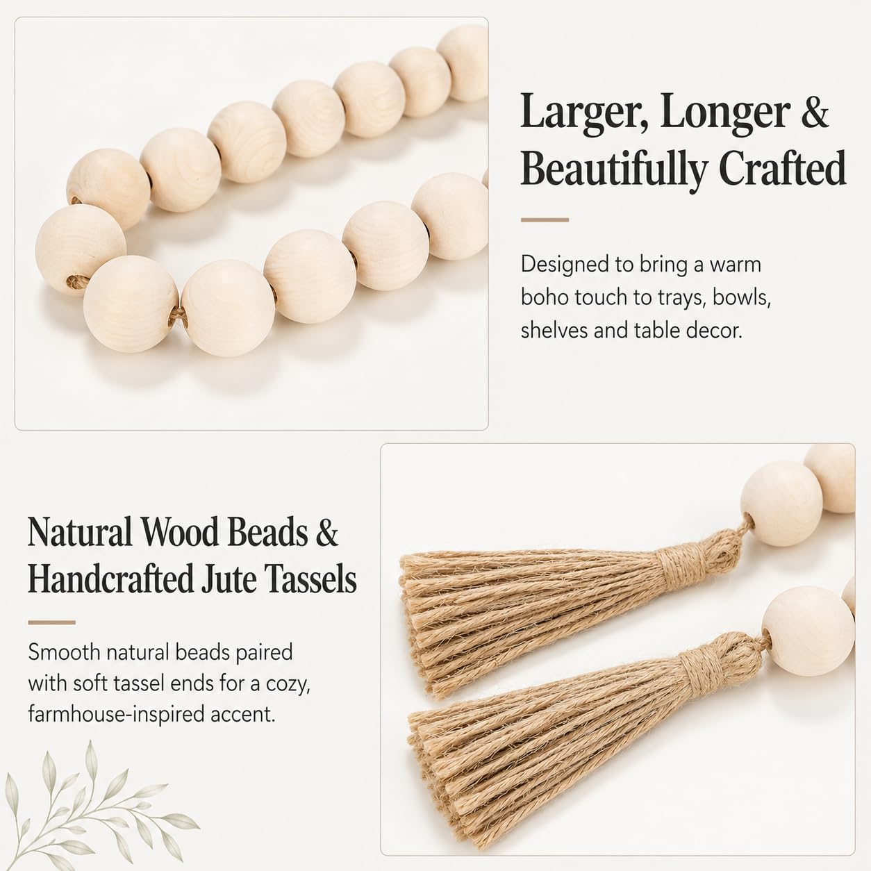 Extra Large Wood Bead Garland / 1 Nature Beige / 41 Inches