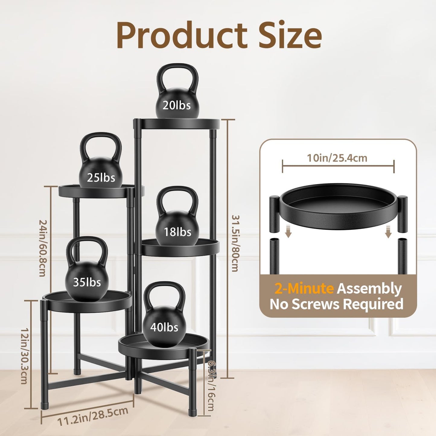 LASZOLA Plant Stand Indoor with 10 Inch Large Metal Tray, 5 Tier Black | Corner Tall Folding Flower Display Rack