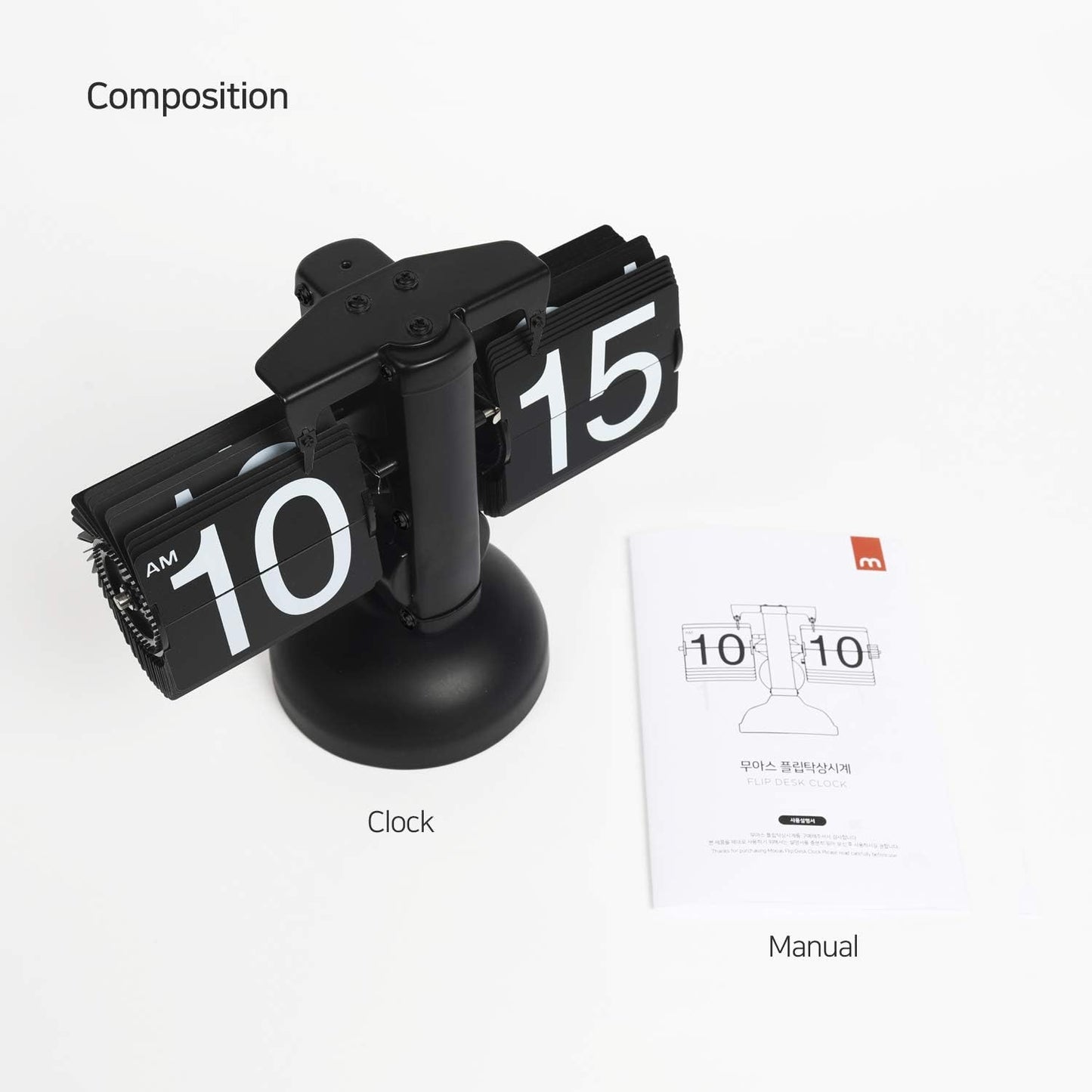 mooas Flip Desk Clock (White), Retro Vintage Design Auto Flip Table Clock | Large Number Battery Powered Internal Gear