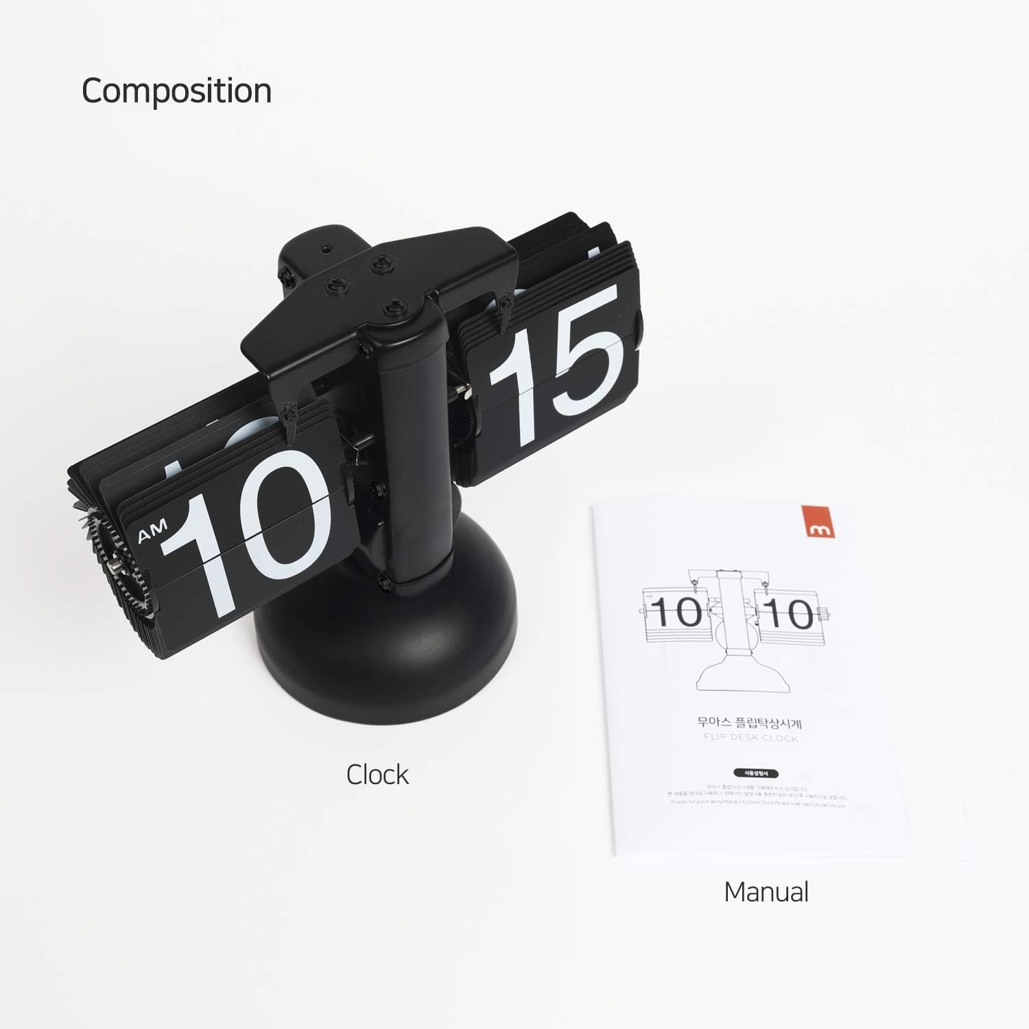 mooas Flip Desk Clock (White), Retro Vintage Design Auto Flip Table Clock | Large Number Battery Powered Internal Gear
