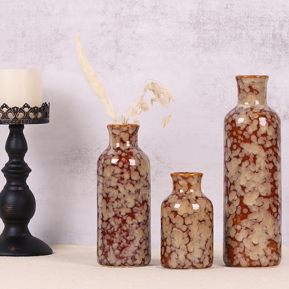 Ceramic Vase Set / Crack Brown