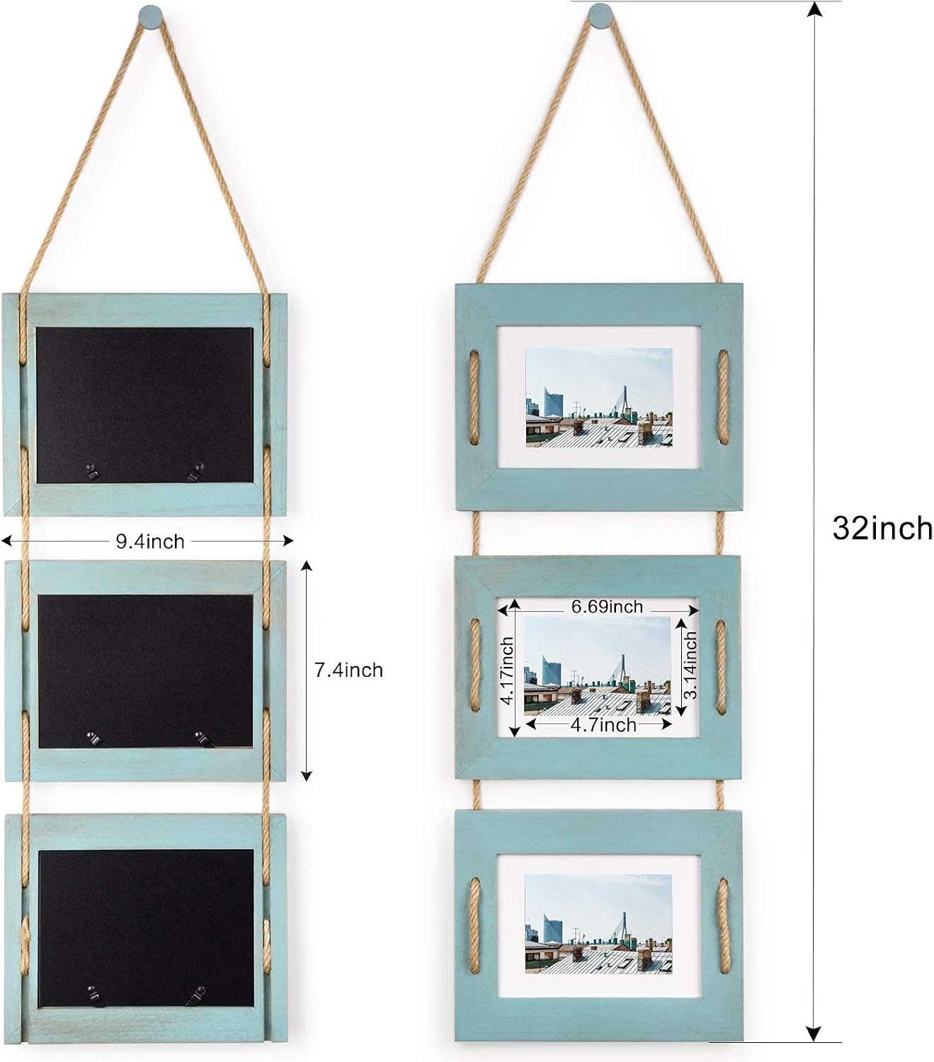 DLQuarts 5x7 Hanging Picture Frames Collage Wall Decor, Photo Frames 5x7 Without Mat & 3.5x5 with Mat, Rustic Wood