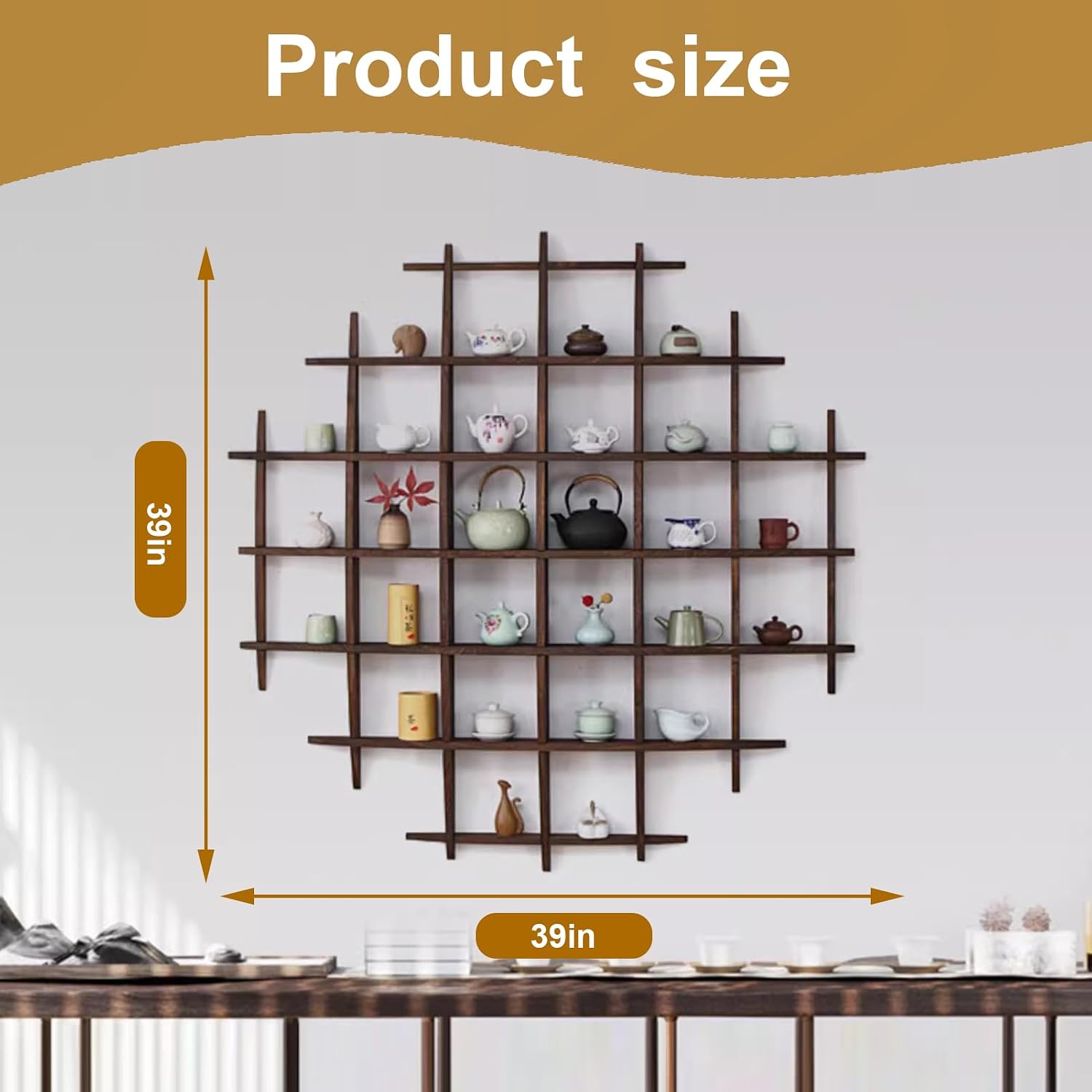 Solid Wood Chinese Tea Cup Holder, Wall Mounted Mug Display Shelf | Wall Decoration Teaware Shelf Storage Rack for