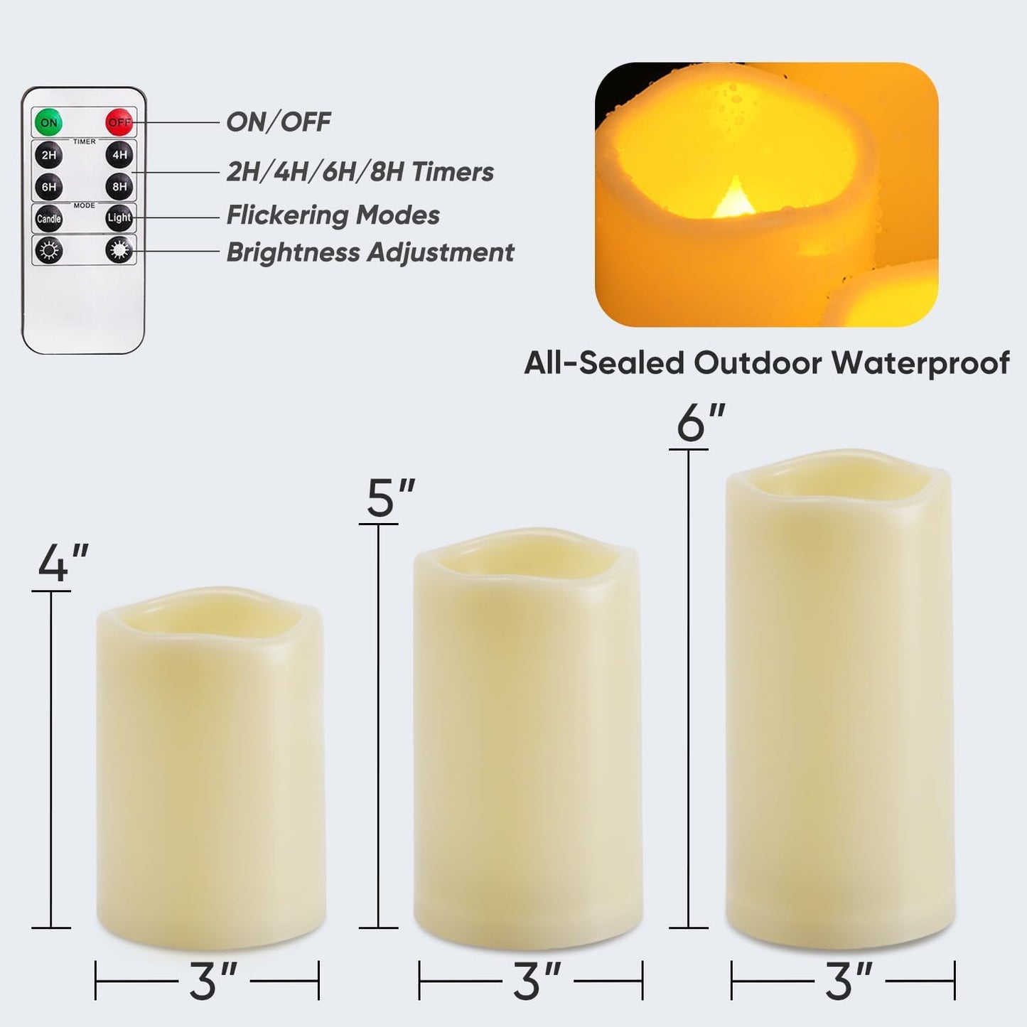 Homemory Outdoor Waterproof Flameless LED Candles with Remote Timer, 9 Pack | Battery operated flickering LED pillar c